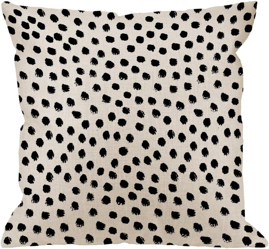 HGOD DESIGNS Polka Dots Decorative Throw Pillow Cover Case,Brush Strokes Dots Cotton Linen Outdoor Pillow Cases Square Standard Cushion Covers for Sofa Couch Bed Car 18x18 inch Black