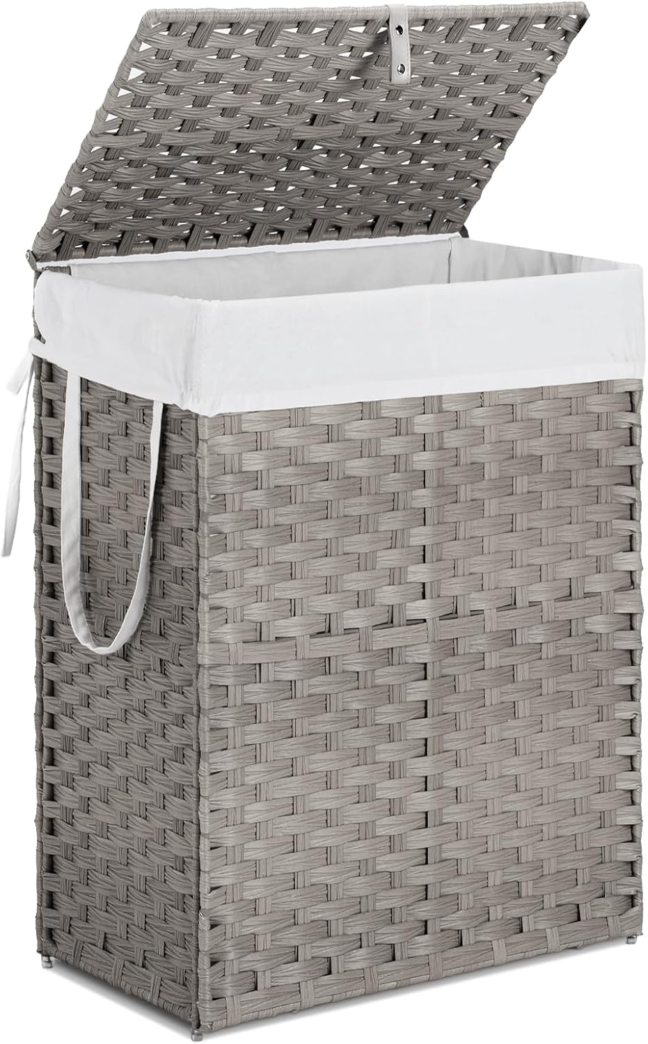 ZUNMOS Laundry Hamper, No Installation Required, with Removable Liner, 90 Liter Hand-Woven Synthetic Rattan Laundry Hamper with Lid and Handle, Collapsible, Gray