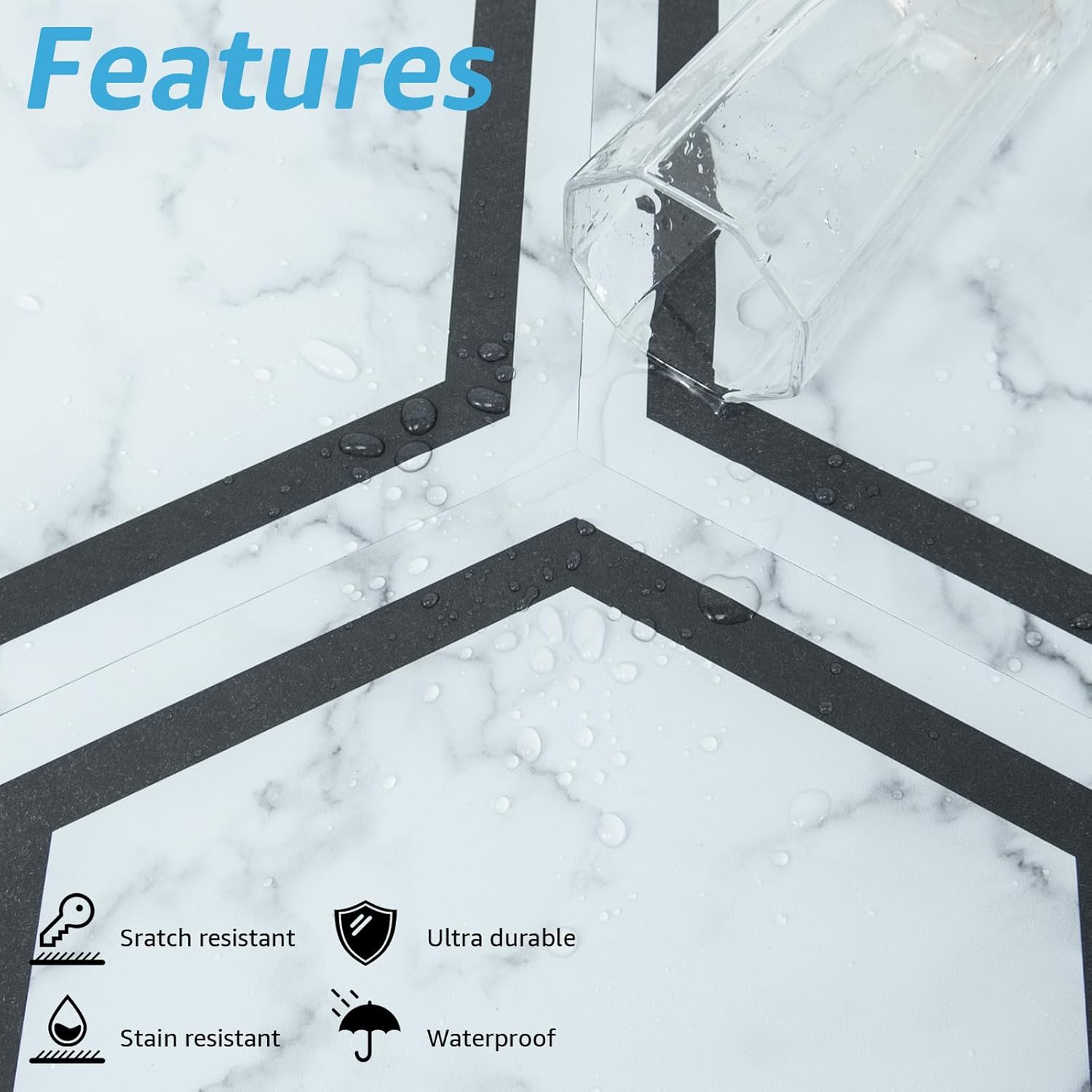 Hexagon White Marble Self-Adhesive Vinyl Floor Tiles