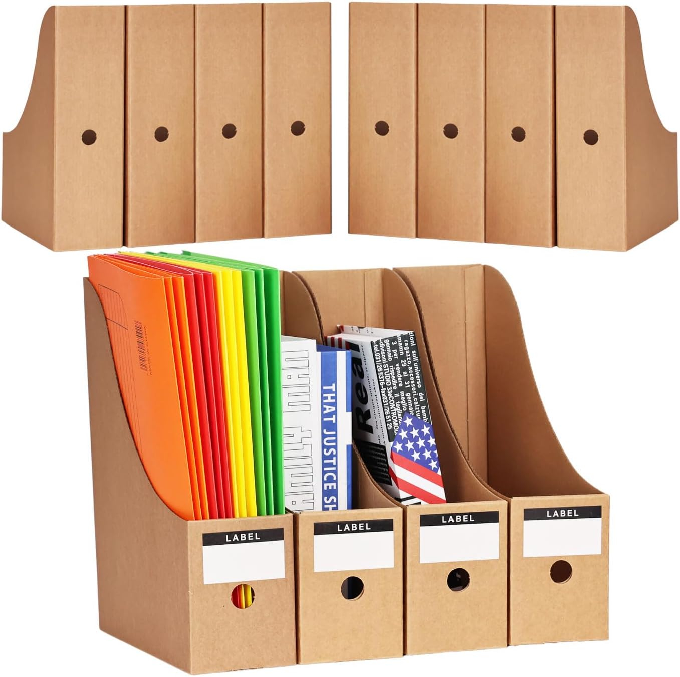 HUAPRINT Magazine File Holder(12 Pack,White)-Folder Holder,Desk File Organizer,Document Holder Box,Magazine Storage Box,With Labels