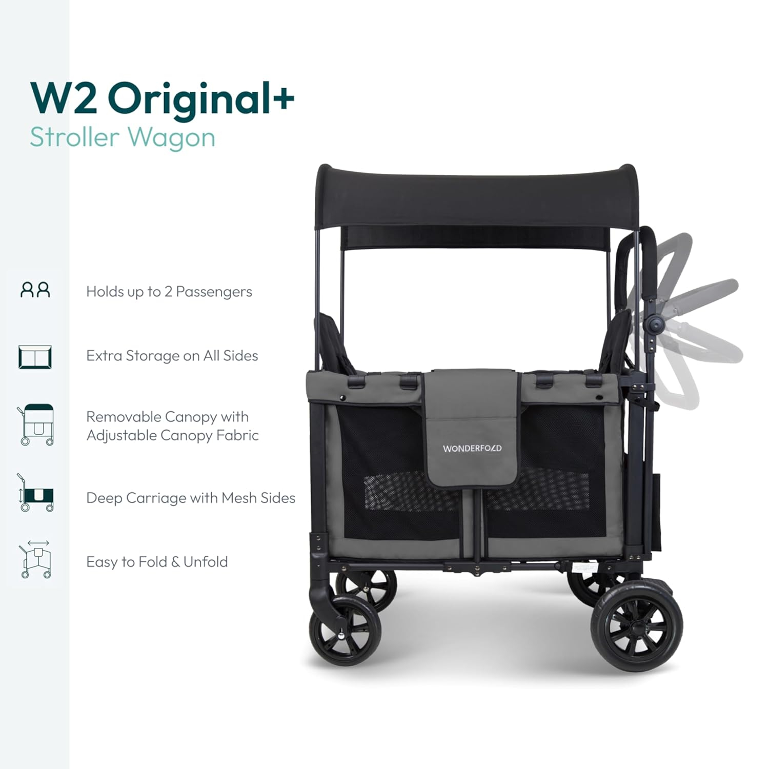 Charcoal Gray Double Seater Collapsible All-Terrain Stroller Wagon
