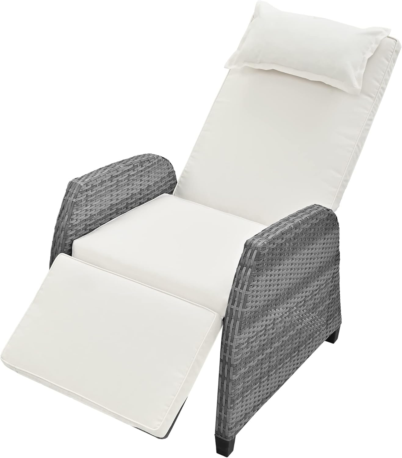 Outdoor Recliner Chairs Set of 2, 3 Piece Rattan Sofa Set, Patio Rocking Chairs Set with Adjustable Footrest, Outdoor Rattan Reclining Chairs with Table & Pillow for Backyard, Porch (Beige)
