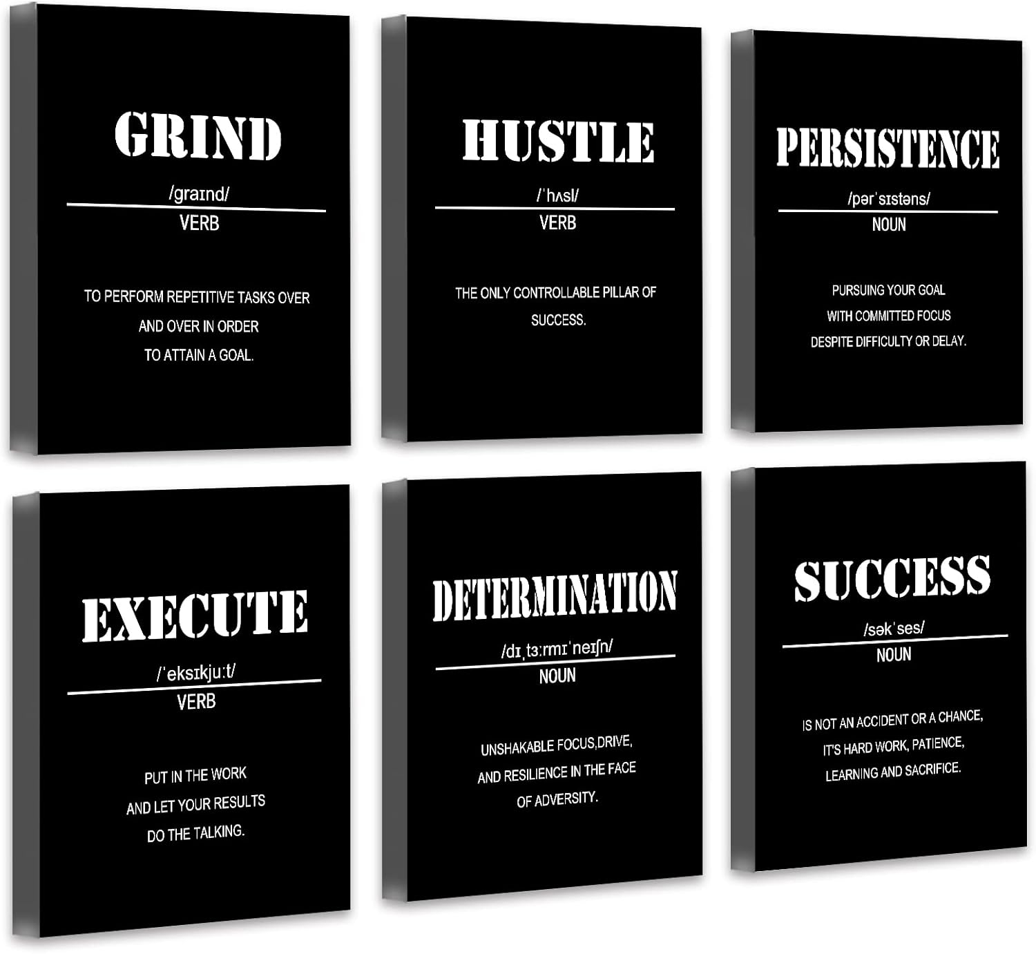 Drsoum Inspirational Office Wall Art Motivational Quotes Wood Framed Canvas Posters 8"x10"x6PCS