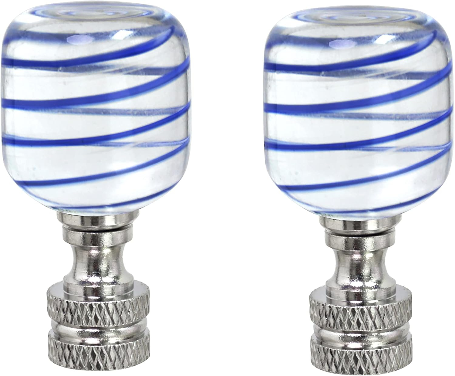 RTHG-24011-12, 2 Pack Clear with Blue Line Glass Lamp Nickel Finish, 2" Tall Finial, Clear & Blue