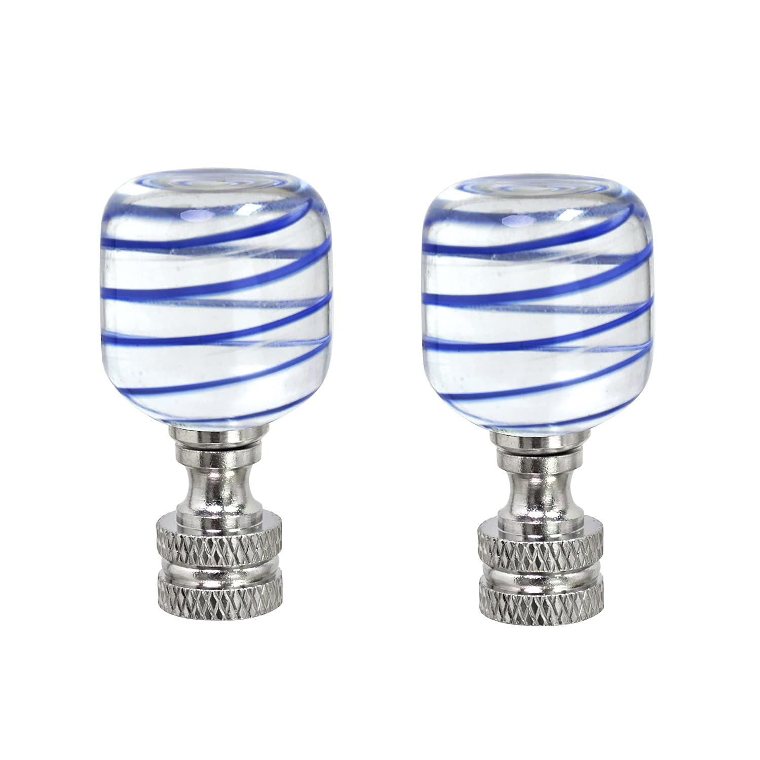 RTHG-24011-12, 2 Pack Clear with Blue Line Glass Lamp Nickel Finish, 2" Tall Finial, Clear & Blue