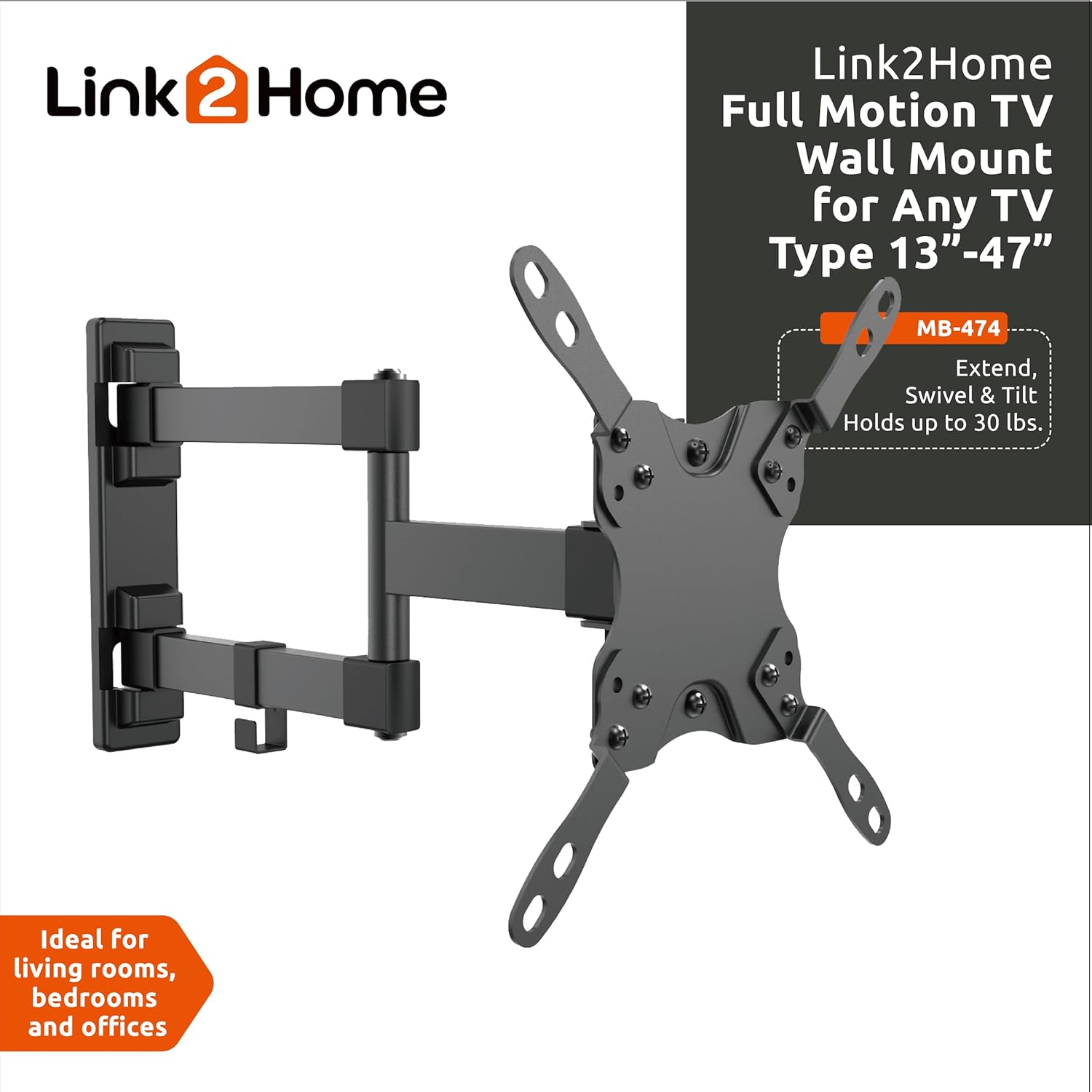 FULL MOTION TV wall mount for 13''-47'' Flat Panel TVs up to 30 lbs.