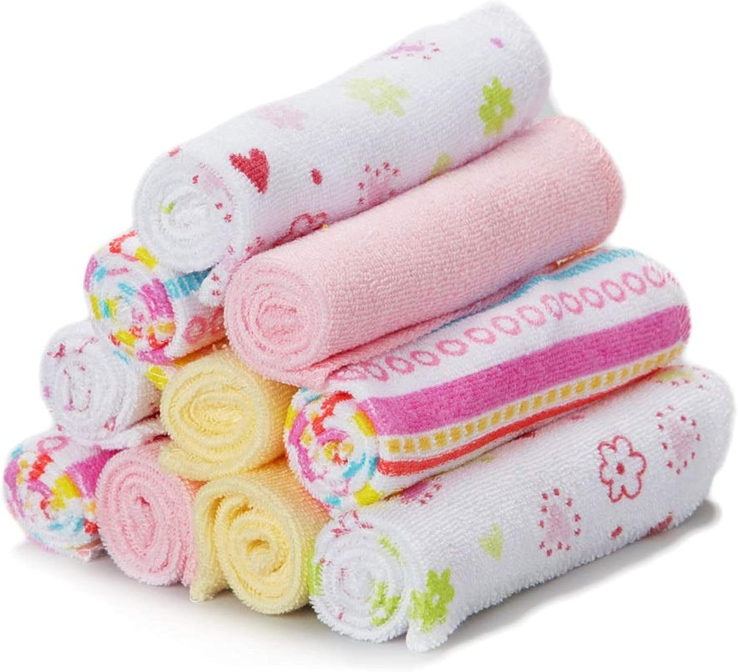 Spasilk Washcloth Wipes Set for Newborns and Infants, Terry Bathtime Essentials, Pack of 10, Pink Stripes