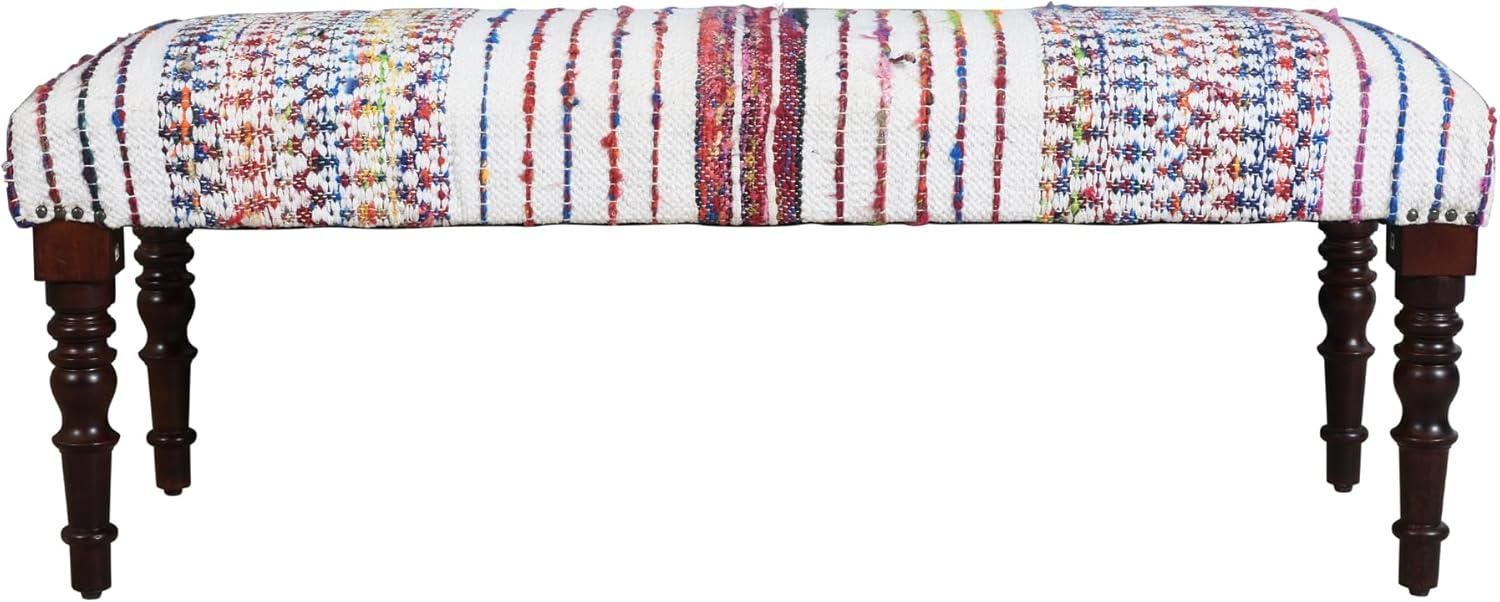 Colorful Chevron and Striped Chindi Bench with Storage