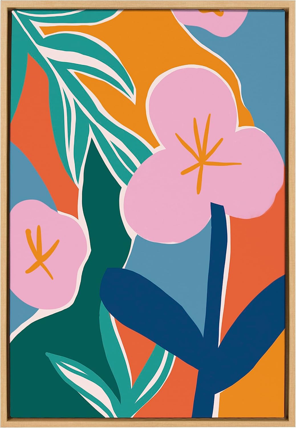 Kate and Laurel Sylvie Oaxaca Garden Framed Canvas Wall Art by Kate Aurelia Holloway, 23x33 Natural, Colorful Floral Abstract Art for Wall