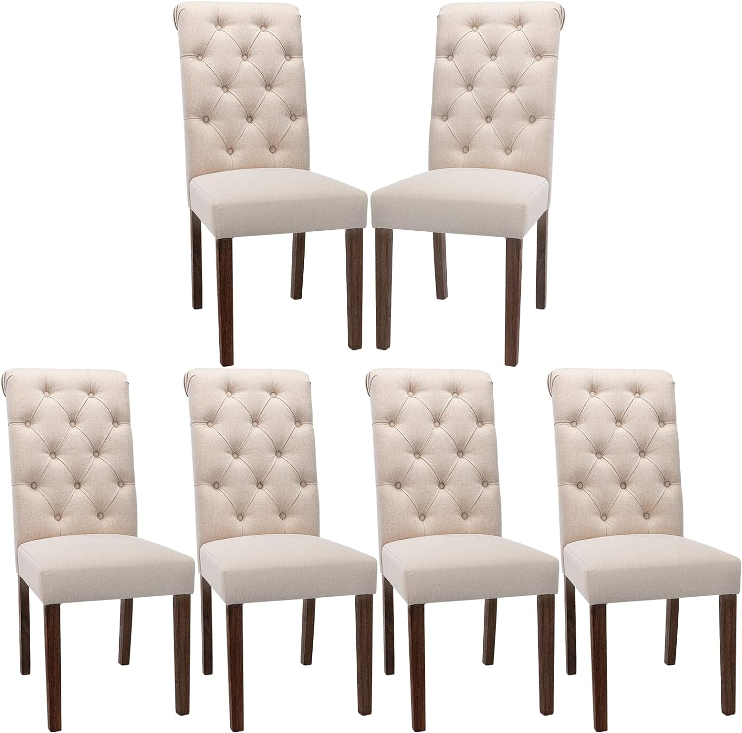 COLAMY Tufted Dining Room Chairs Set of 2, Accent Parsons Diner Chairs Upholstered Fabric Side Stylish Kitchen Chairs with Solid Wood Legs and Padded Seat - Beige