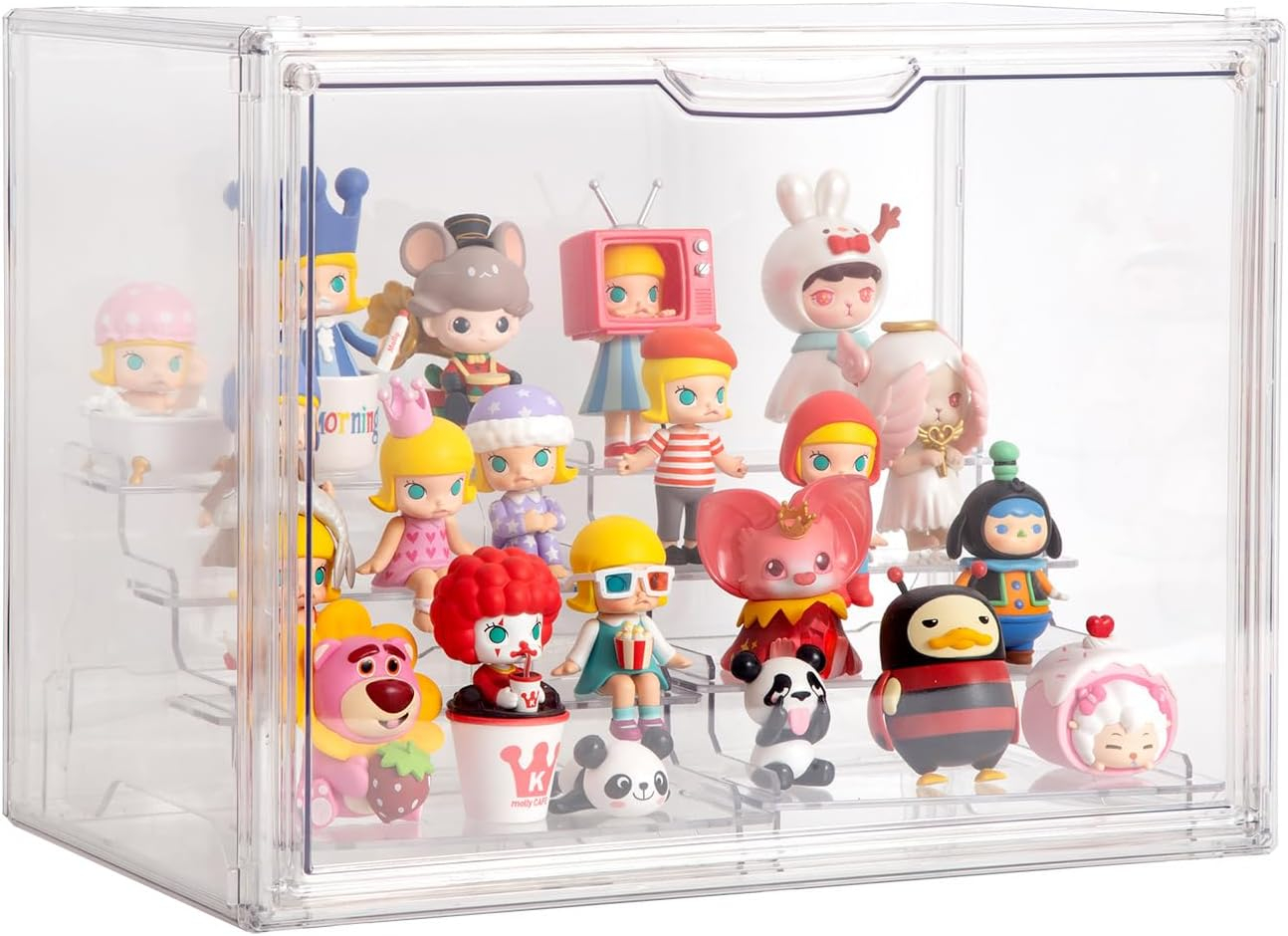 Clear Acrylic Display Case with Two Display Shelves for Figures, Dustproof Storage Organizer Box with Magnetic Door, Acrylic Collectibiles Showcase