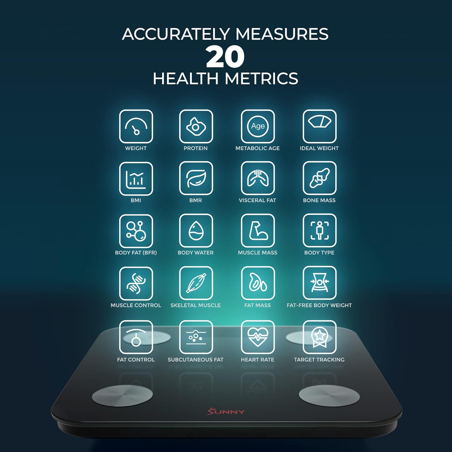 Sunny Health & Fitness Body Fat BMI Smart Scale with 20 Metric Health Tracker & Bluetooth & FREE SunnyFit® App - SF-WS022063