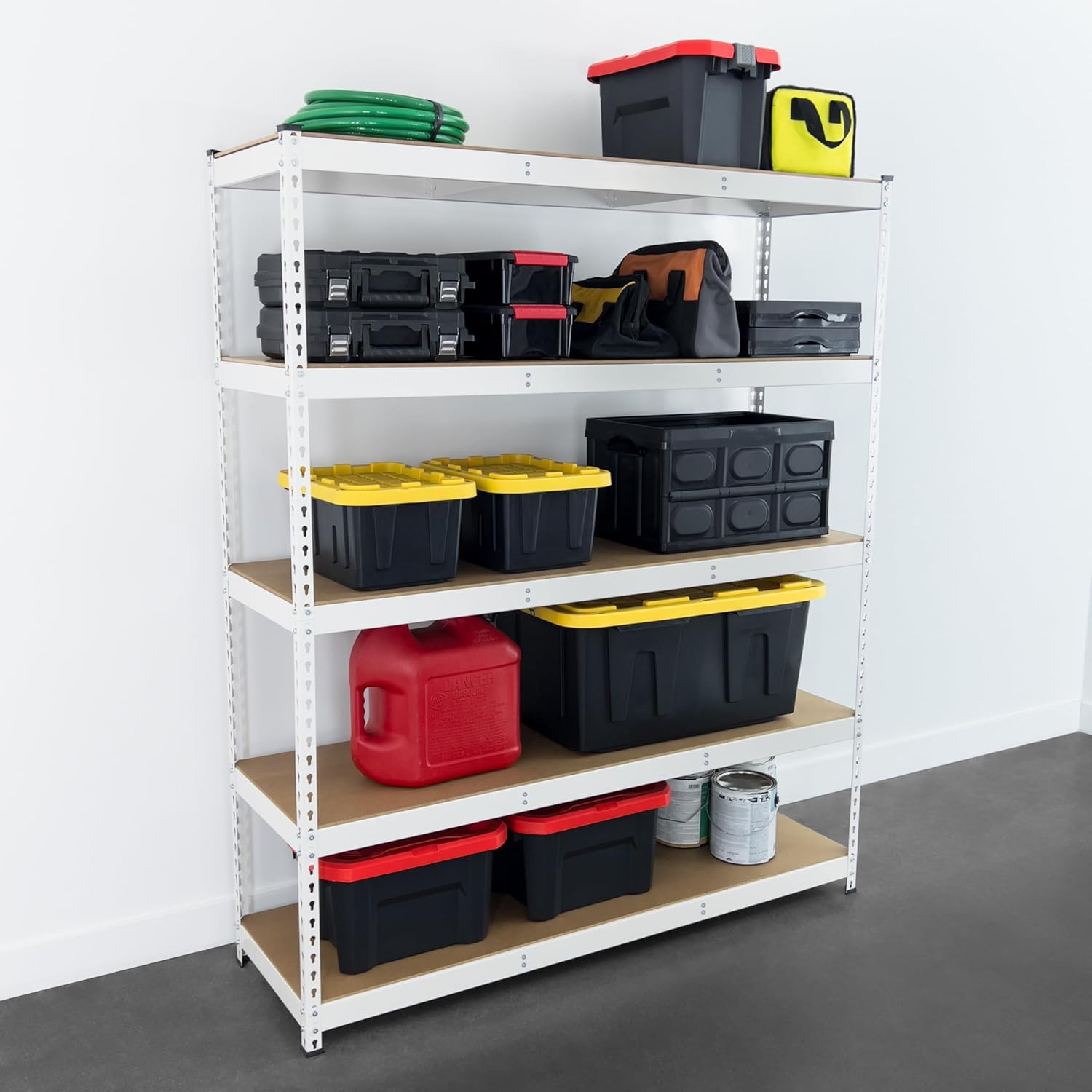 MonsterRax Modular Garage Shelving - 5 Tier Storage Shelves, Tall Metal Rack Shelves for Storage, Heavy Duty Steel Shelf Organizer for Garage, Or Kitchen Pantry (White, 18" x 60" x 72")