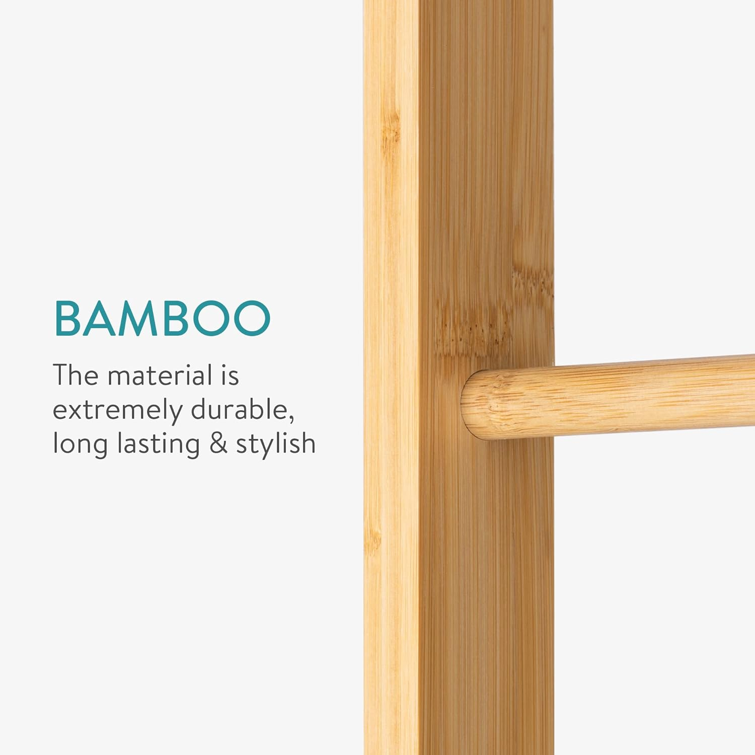 Navaris Bamboo Towel Ladder - Wood Rack for Towels, Clothes, Blankets - Wall Leaning Wooden Rack for Bathroom, Bedroom - 4-Tier Towel Holder Stand