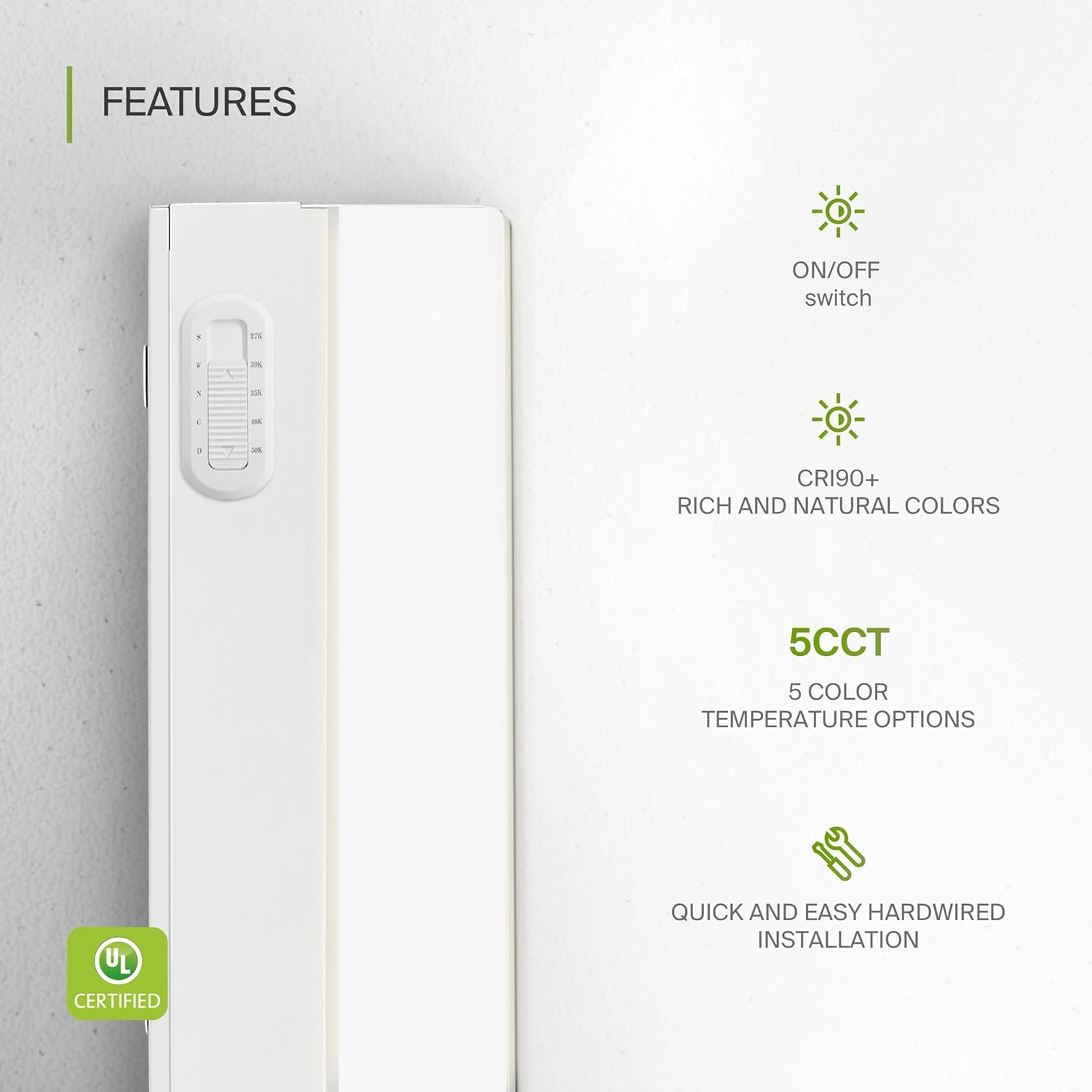48 Inch White LED Under Cabinet Light with Switch