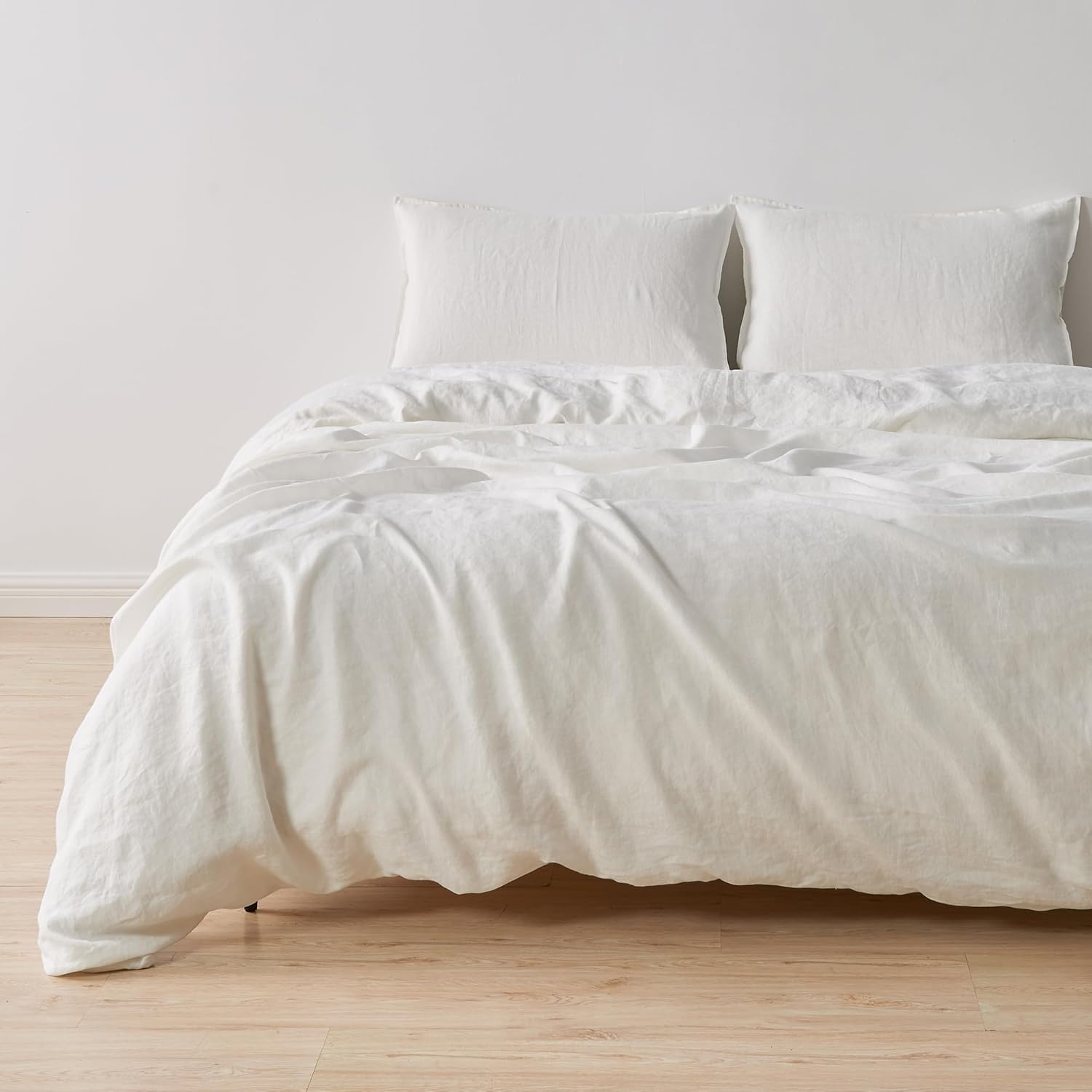 Great Bay Home 100% European Flax Linen Duvet Cover Set, Lightweight, Breathable, 3-Piece Set (Sand, Full / Queen)