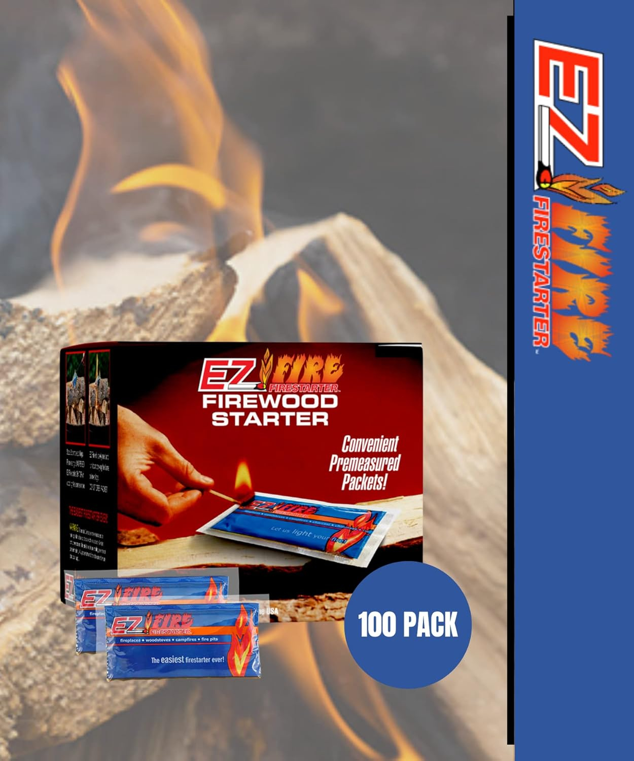 EZ Fire Waterproof Windproof Fire Starter Pack for Wood Stoves and Campfires