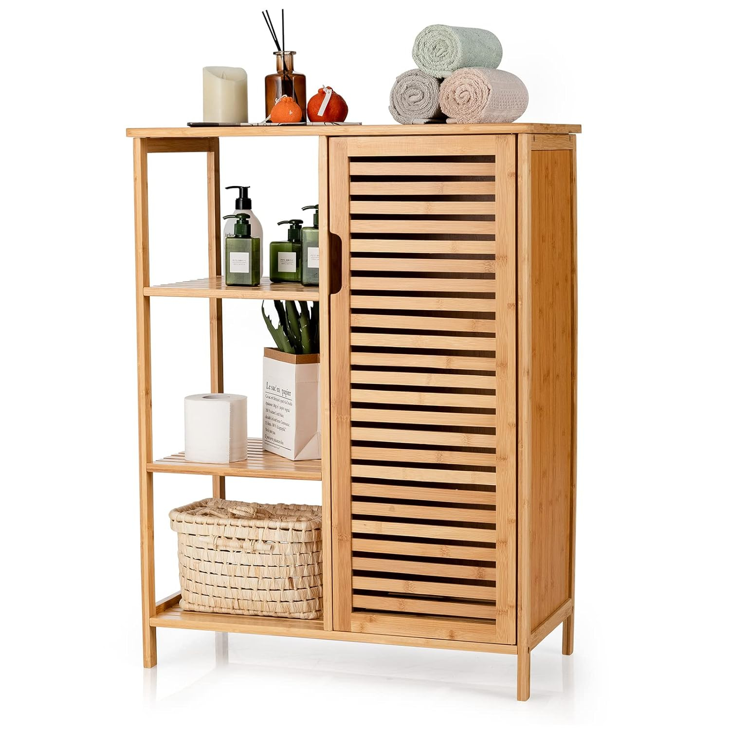 Kadyn Bathroom Cabinet, Storage Cabinet, Bathroom Storage Unit,Bamboo Bathroom Storage Cabinet with Single Door-Natural