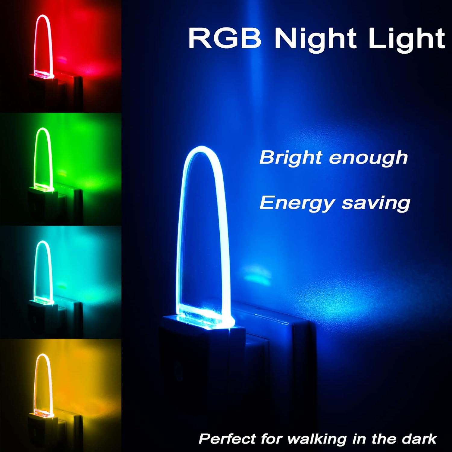 GREENIC 2 Pack Multicolor Night Lights, 7 Color Cycle, Plug in, Auto on Off, 0.5w LED Nightlight