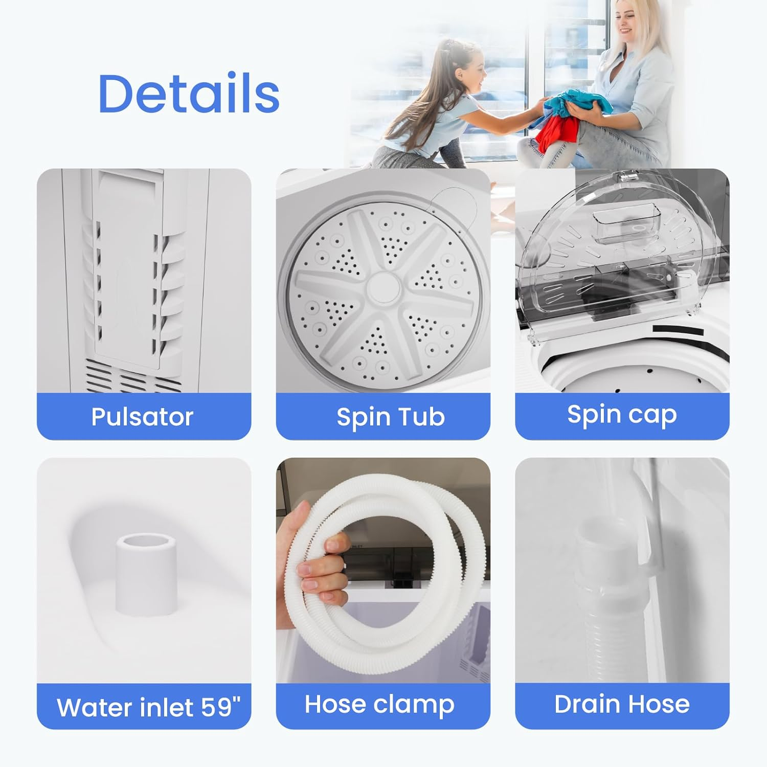 BANGSON BANGSON Portable Washing Machine, Mini Twin Tub Washer and Dryer Combo with 17.6 lbs