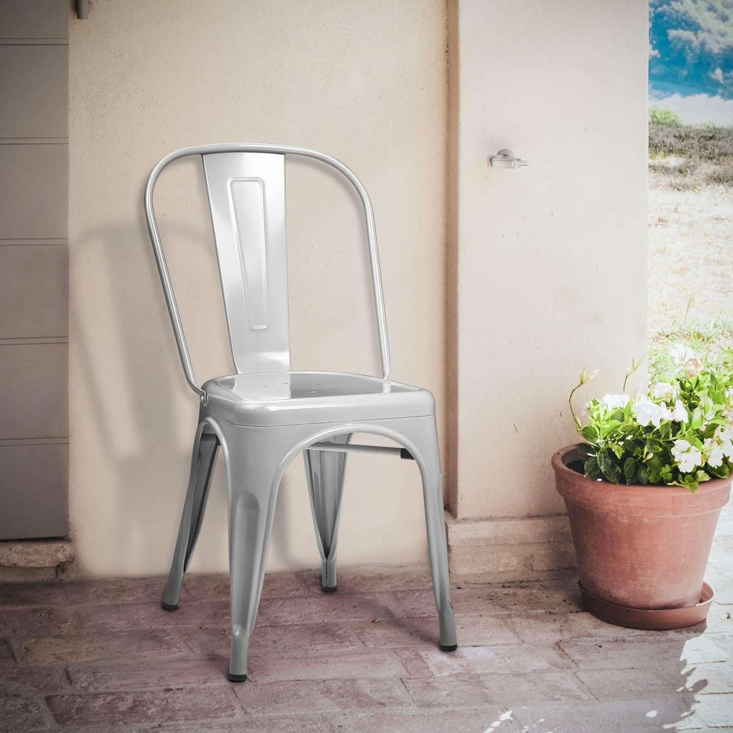 MoNiBloom Stackable Metal Dining Chairs Set of 4, with High Backrest, for Indoor Outdoor Restaurant, Gary