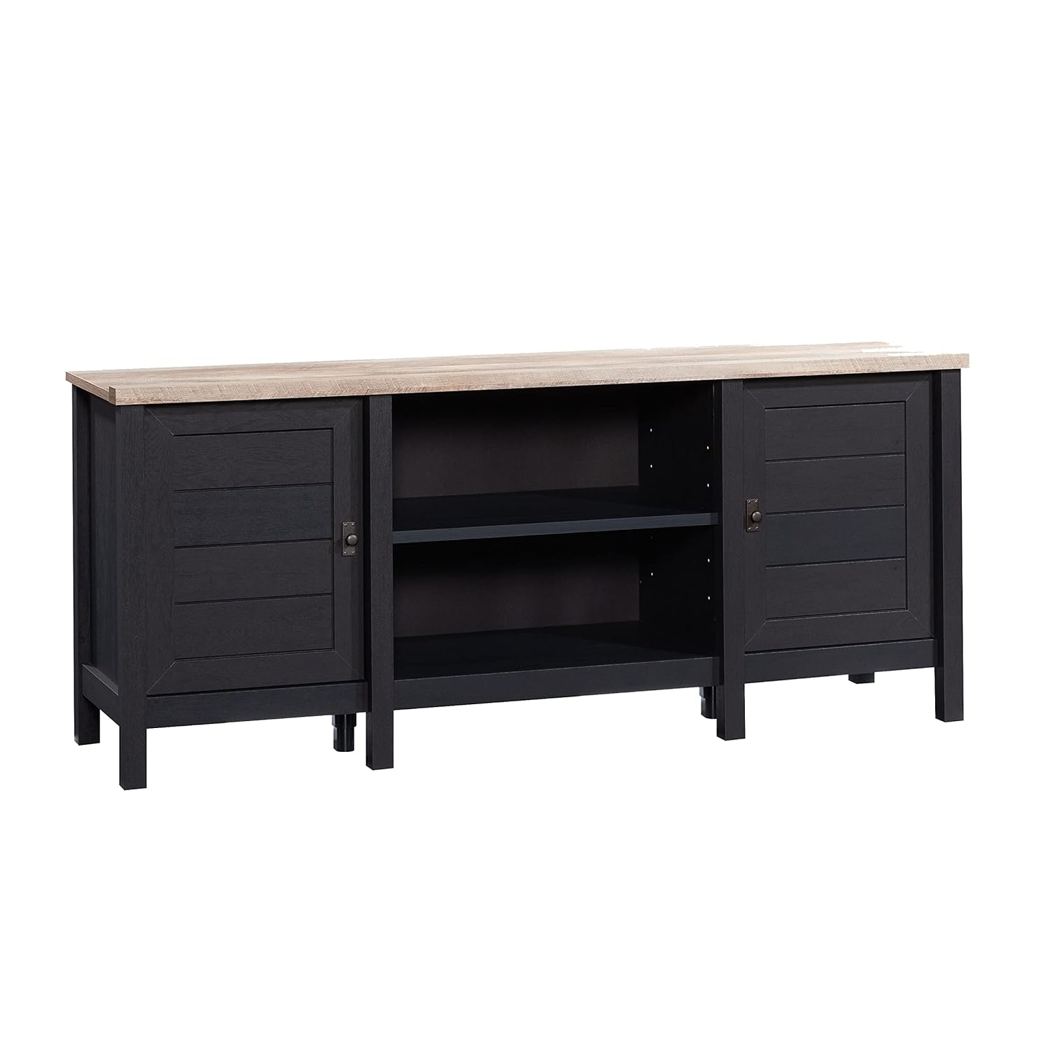 Sauder Cottage Road TV Credenza with Doors for TV's up to 65", Raven Oak Finish