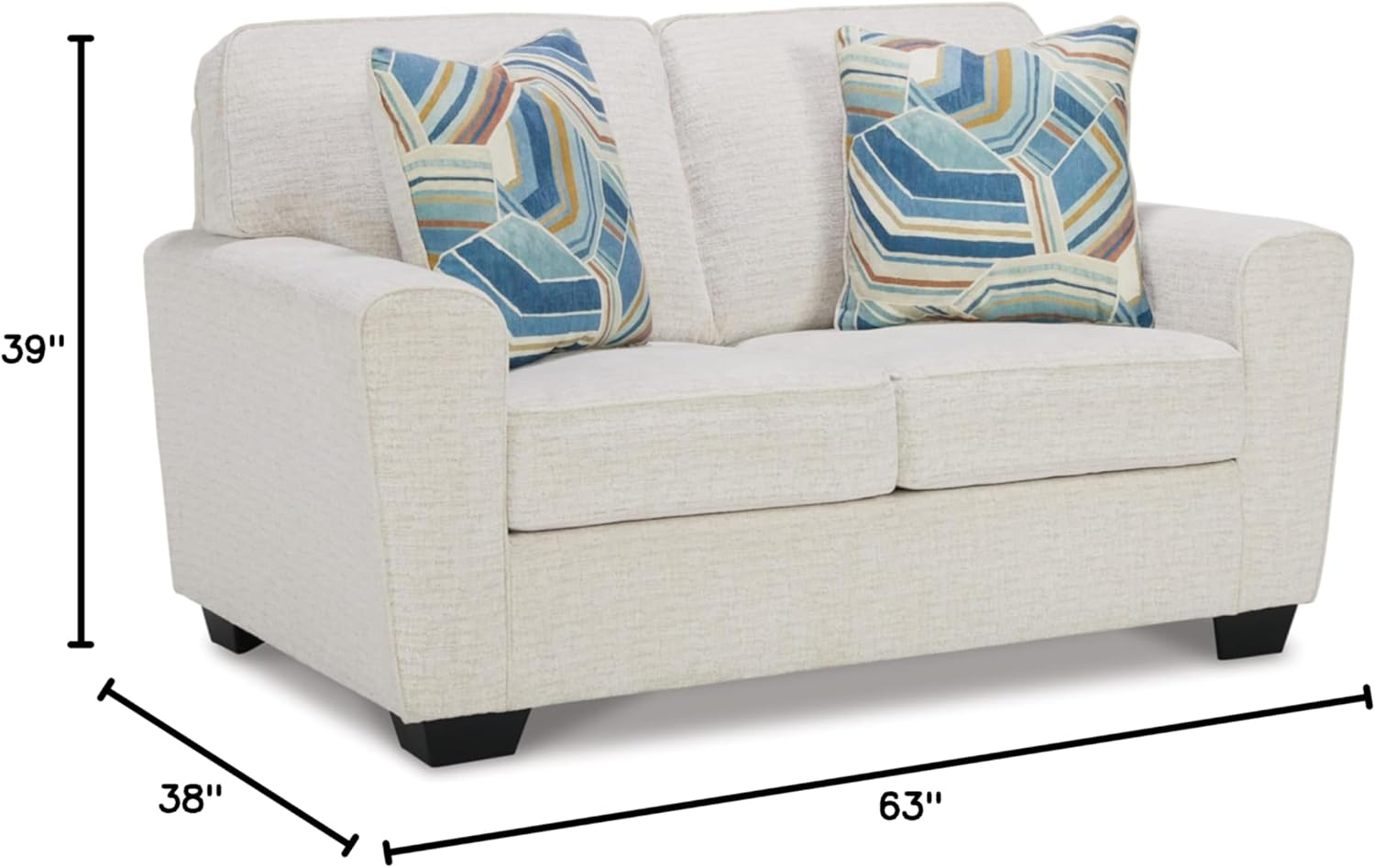 White Fabric Track Arm Loveseat with Removable Cushions