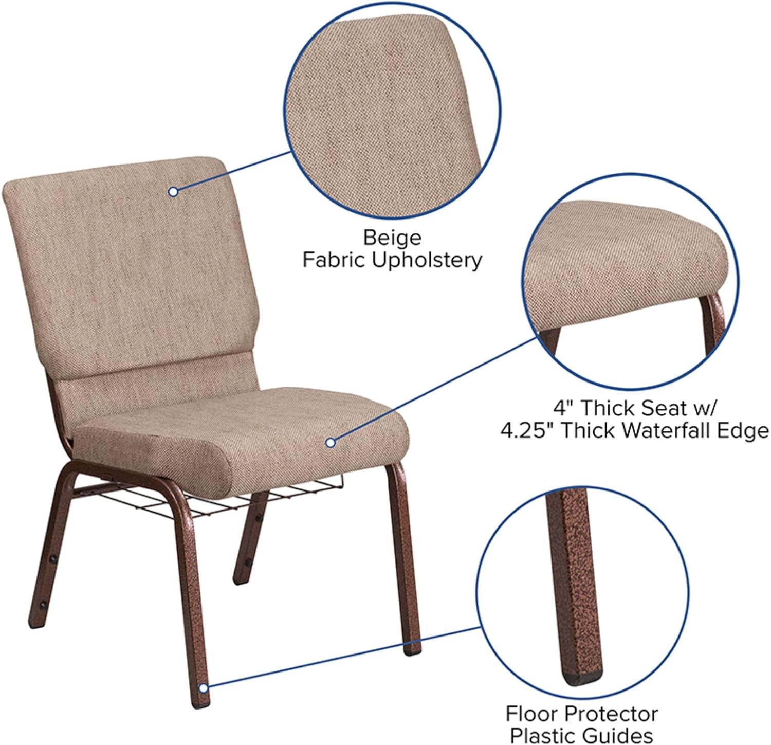 Beige Fabric Waterfall Seat Side Chair with Copper Steel Frame