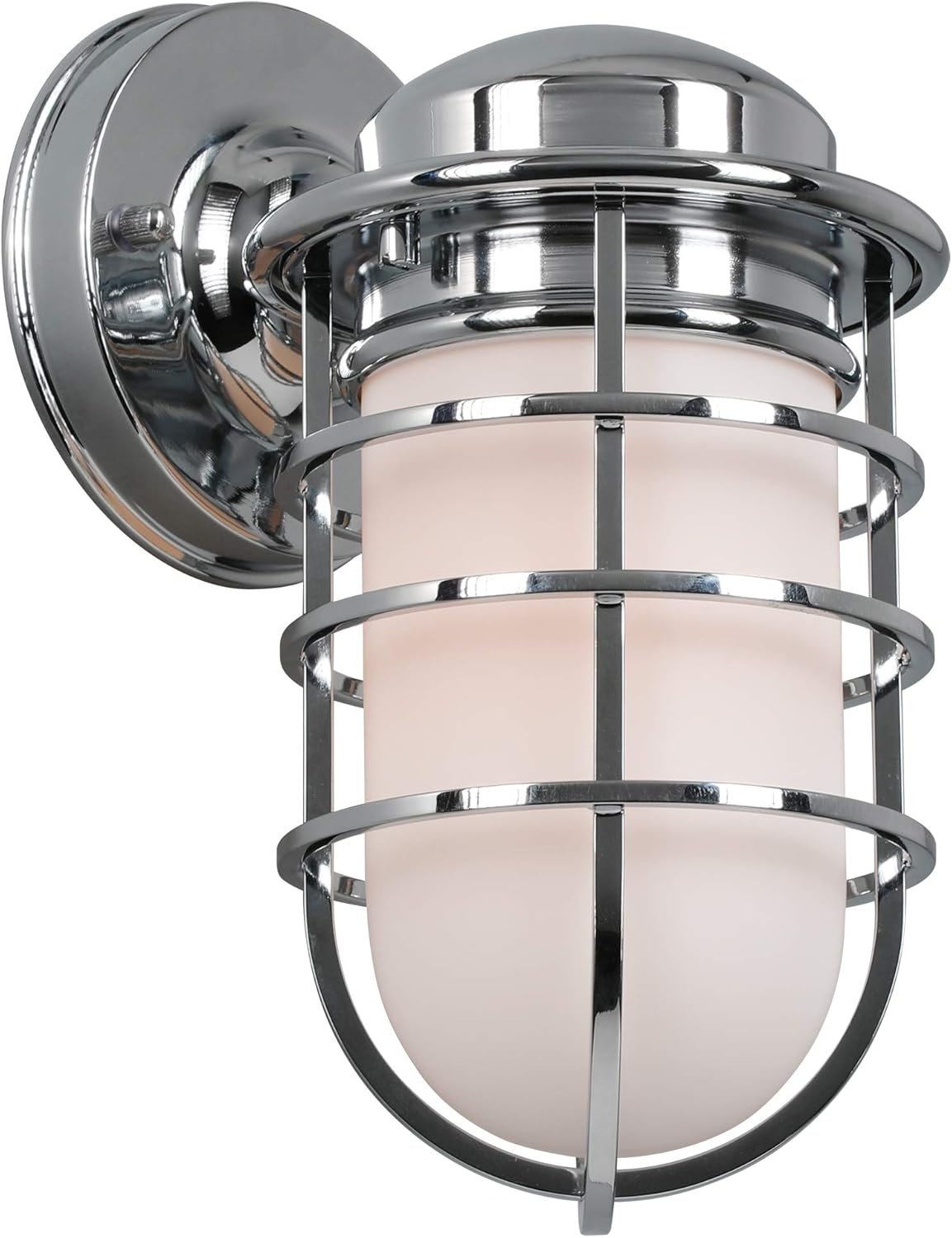 Design House 588947-PC Seaton Classic Industrial 1-Light Indoor Dimmable Wall Light with Removeable Metal Wire Cage and White Opal Frosted Glass for Kitchen Hallway Bedroom Bathroom, Polished Chrome