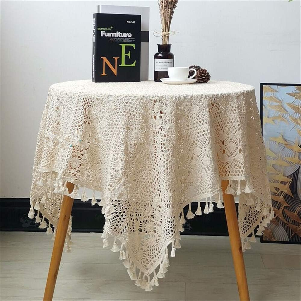 XiaoBanDeng Lace Doilies Crochet Tablecloths Vintage Square Beige Cotton Tablecloths Table Cover Table Topper Wedding Home Party Kitchen Table Decoration (35x35 Inch)