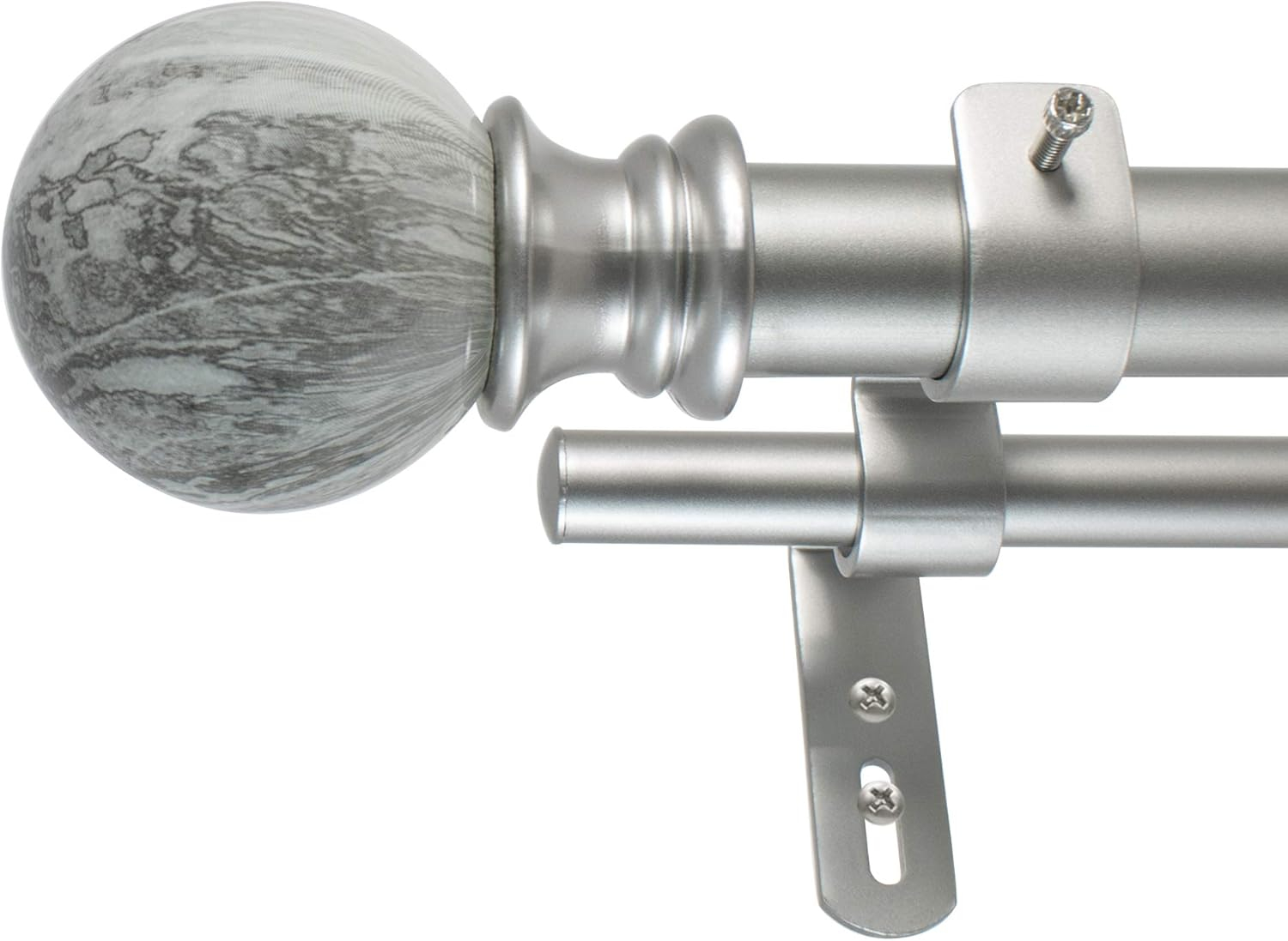 Decopolitan MARBLE BALL DOUBLE CURTAIN ROD SET, 72 to 144-Inches, Antique Silver