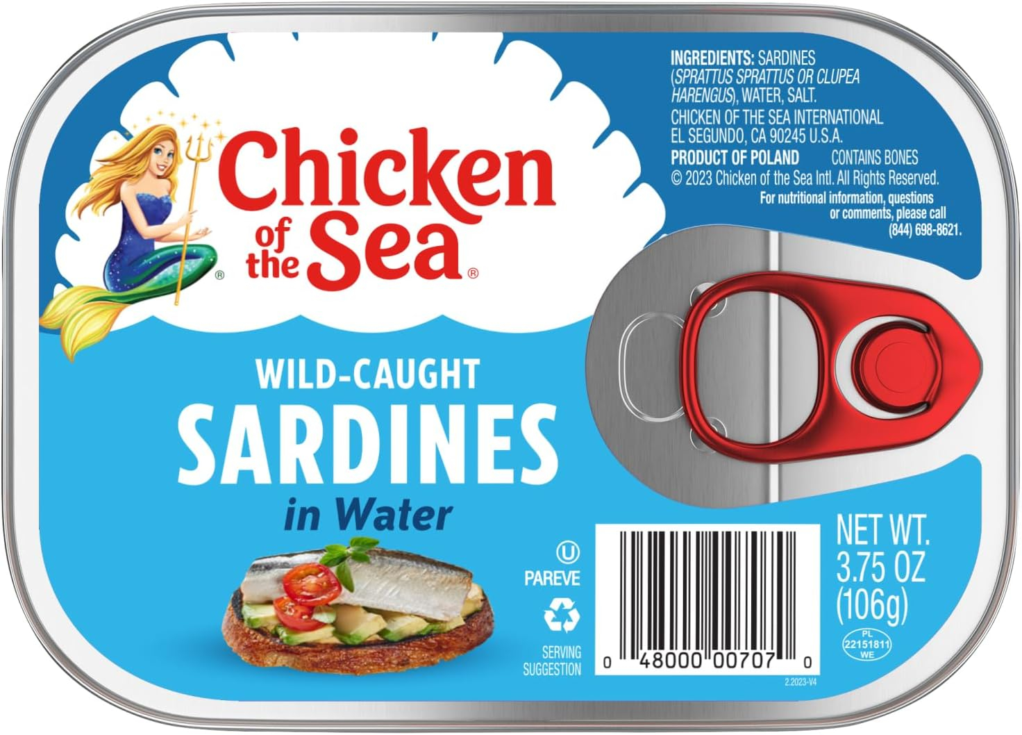 Wild-Caught Sardines in Water, 3.75 Ounce Cans, Pack of 18