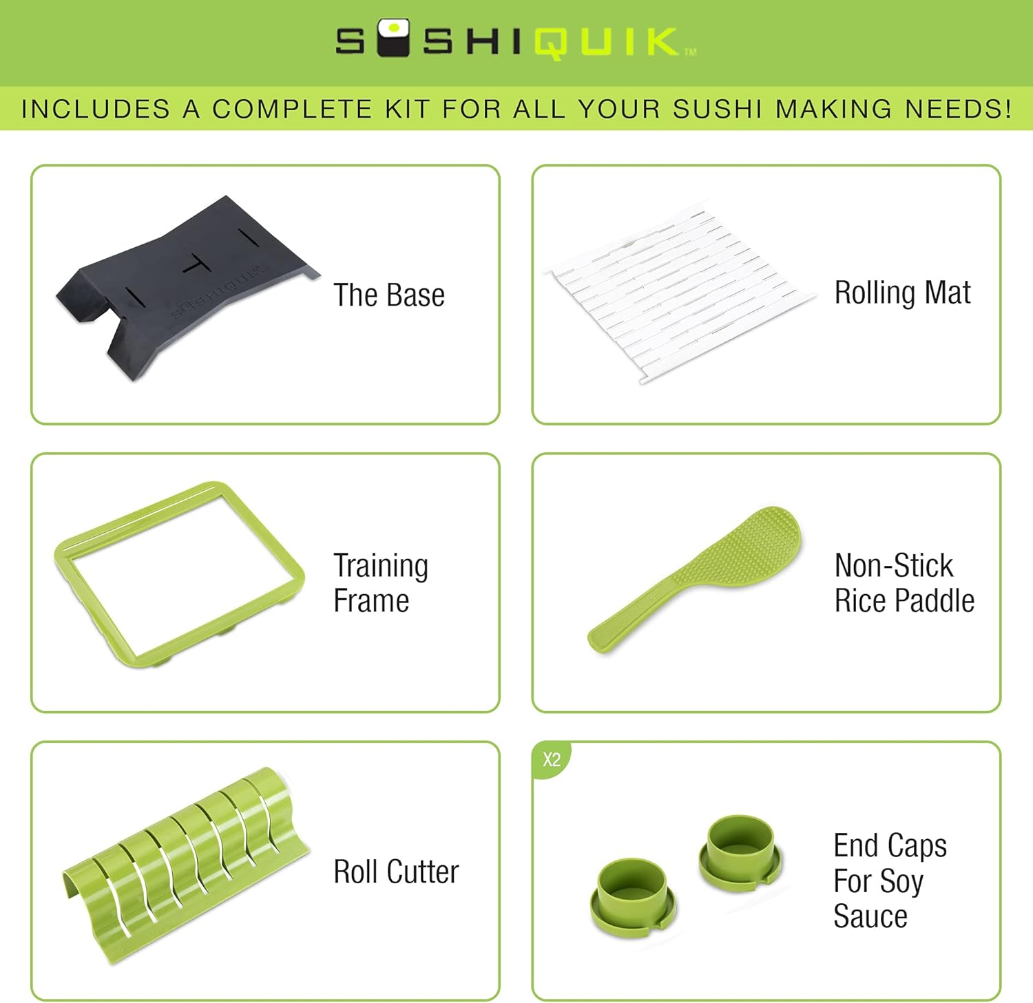 Green Plastic Sushi Making Kit with Rice Frame and Cutter