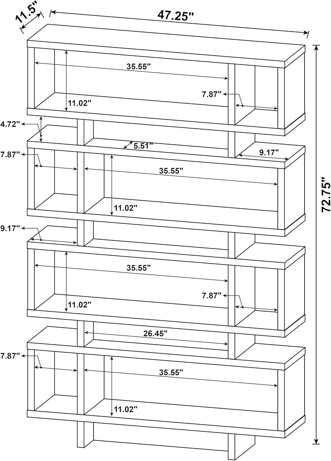 Reid 4-tier Open Back Bookcase Cappuccino