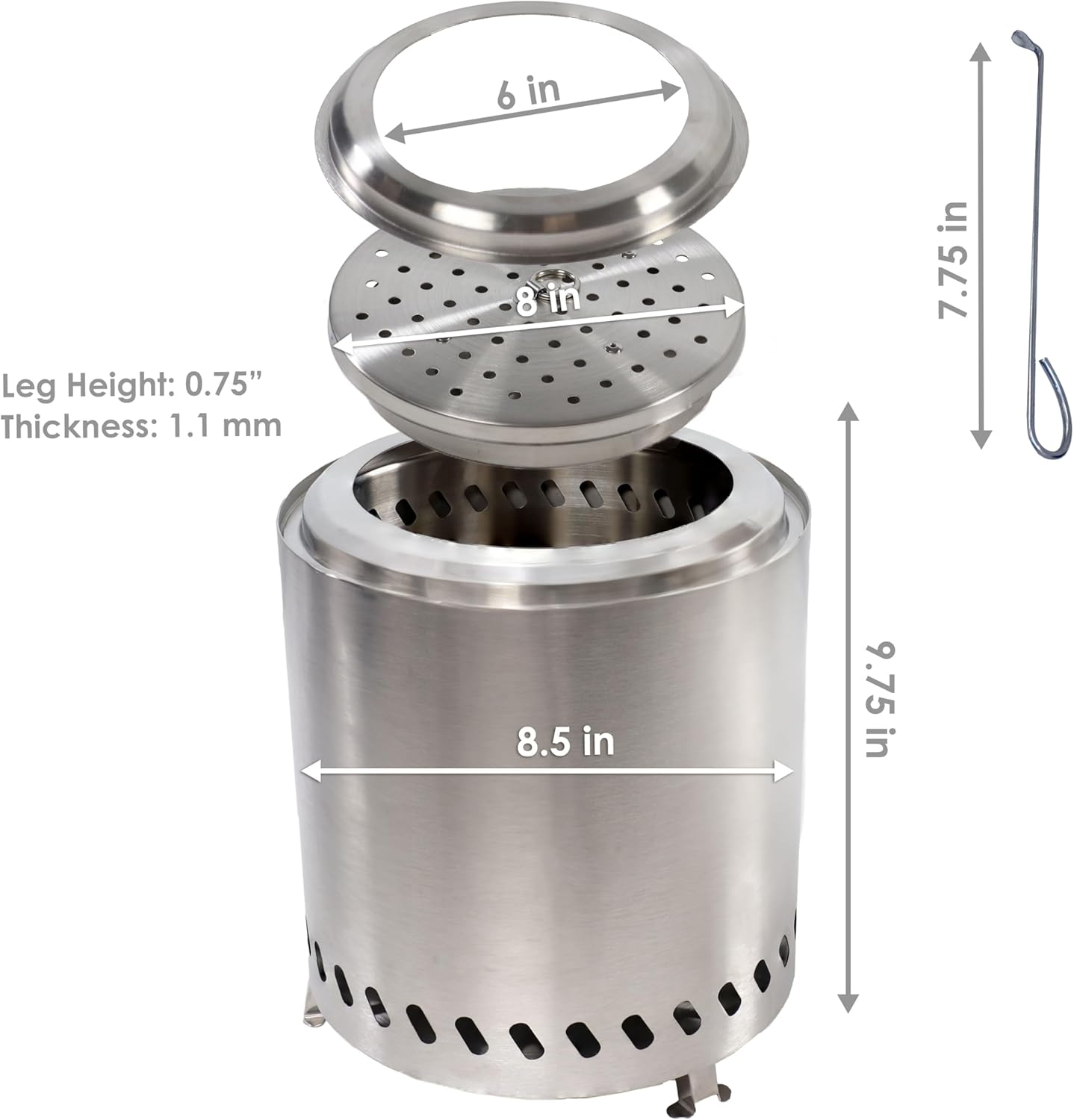 Sunnydaze 9.5" Round Wood-Burning Silver Finish Stainless Steel Tabletop Smokeless Fire Pit