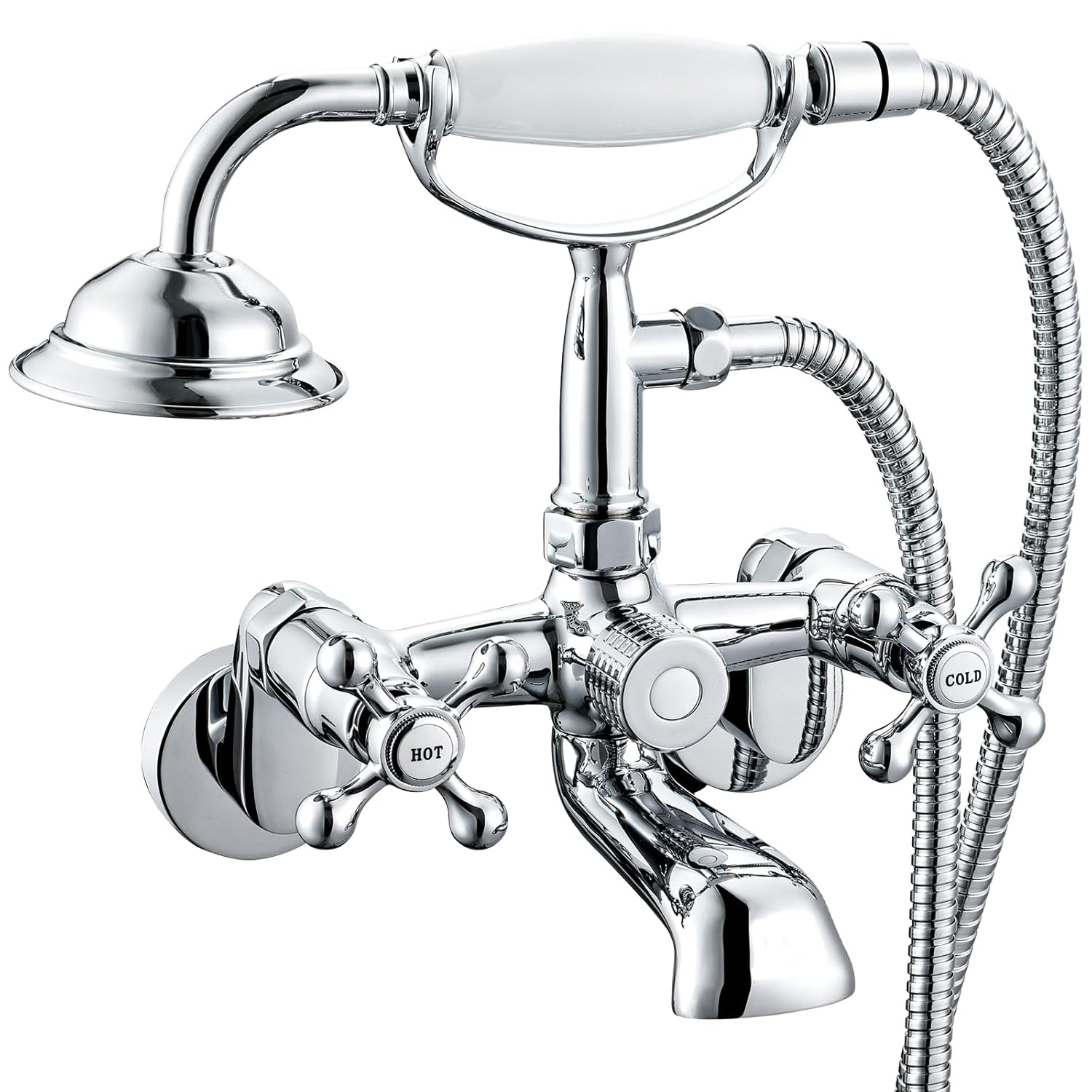 Wasserrhythm Clawfoot Tub Faucet and Shower Kit Chrome Wall Mount Tub Faucet G1/2 Vintage Tub Faucet Victorian Clawfoot Tub Faucet with Hand Shower Set Brass Double Cross Handle