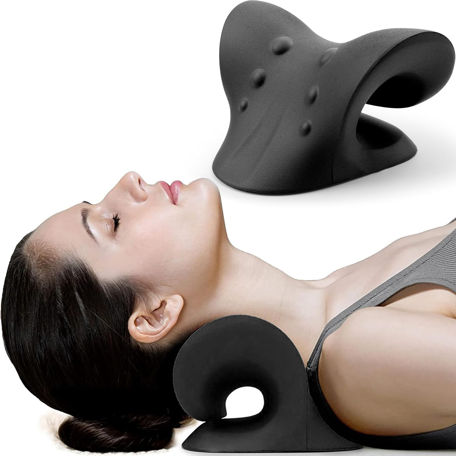 ParkistStar Cervical Traction Neck Pillow for Pain Relief and Spinal Alignment - Chiropractic Shoulder and Neck Stretcher with Relaxing Benefits