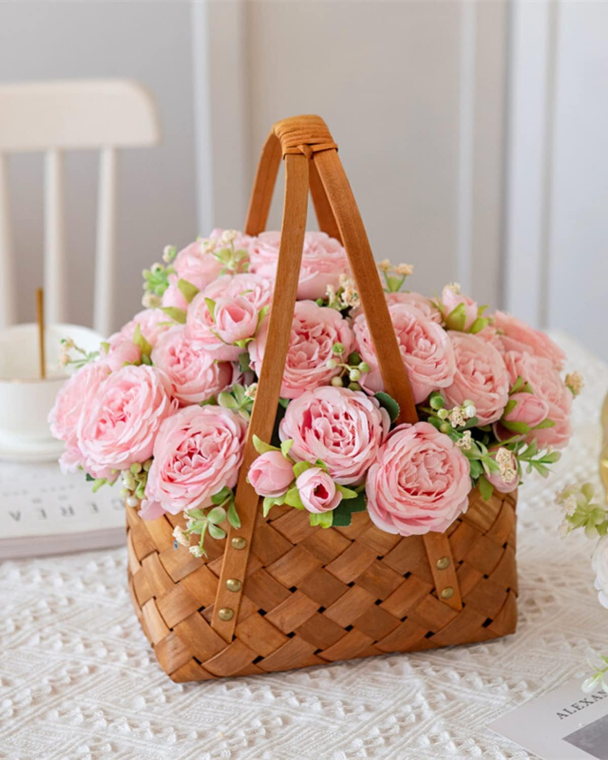 ASTRYAS 3pcs Pink Artificial Flowers Fake Silk Peony for Decoration Faux Peonies for Spring Home Bridal Wedding Party Decor Baby Shower - Light Pink