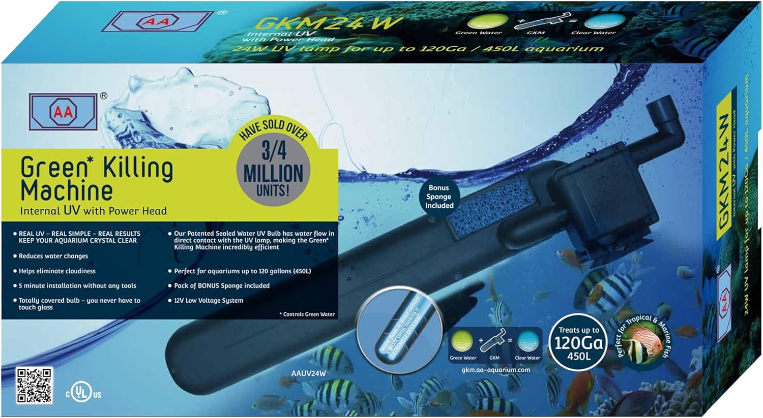 AA GKM24W Internal UV for Aquariums up to 120Ga,Black