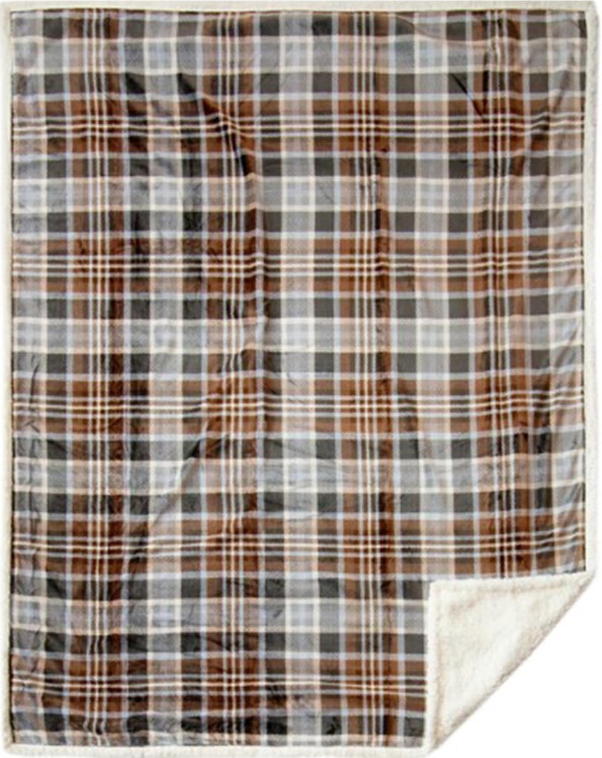 Grey Plaid Extra Plush Sherpa Throw Blanket, Large 54" x 68"