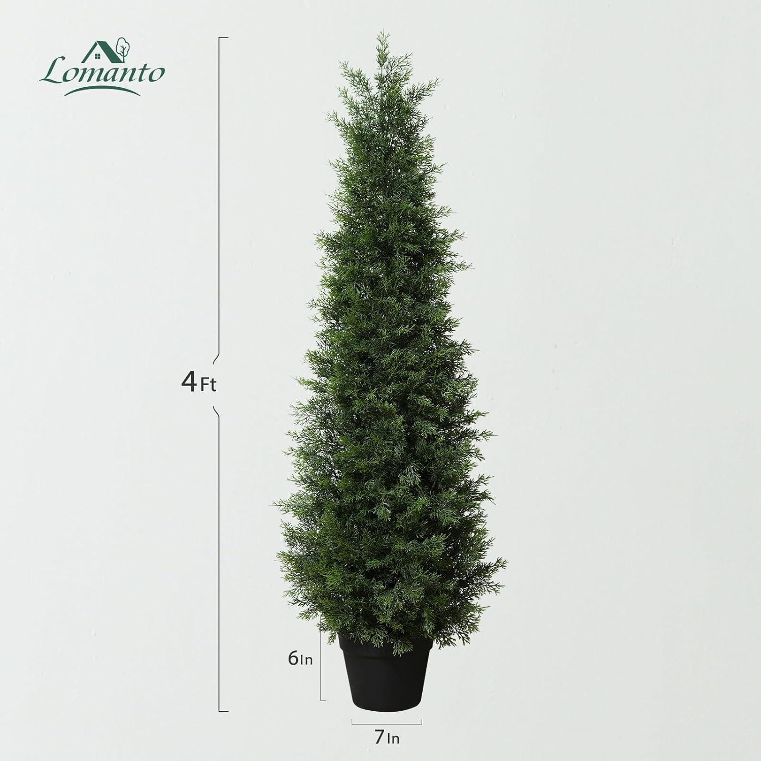 LOMANTO 4Ft Artificial Tree,Fake Topiary Cedar Tree for Indoor Outdoor,UV Rated Potted Plants for Porch Decor Faux Pine Tree for Perfect Housewarming 1Pack