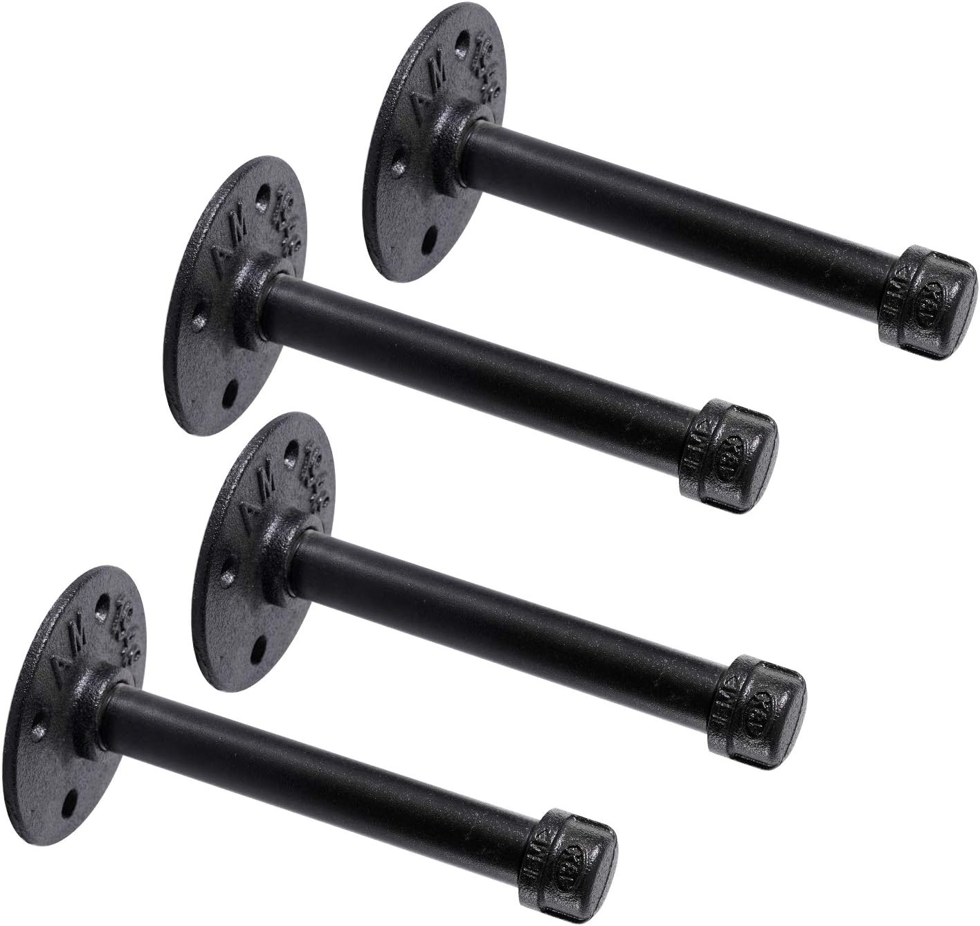 1/2" Industrial Black Iron Pipe Shelf Brackets, Rustic Wall Mounted DIY Shelving Brackets Hanging Custom Pipe Brackets for Floating Shelves (4, 6")