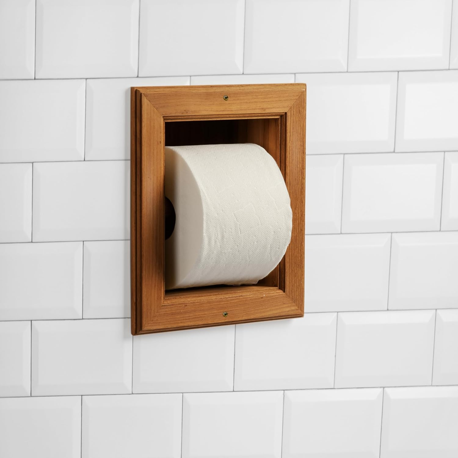 Teak Recessed Toilet Paper Holder - 8-3/4" L x 7-1/2" W x 4" D