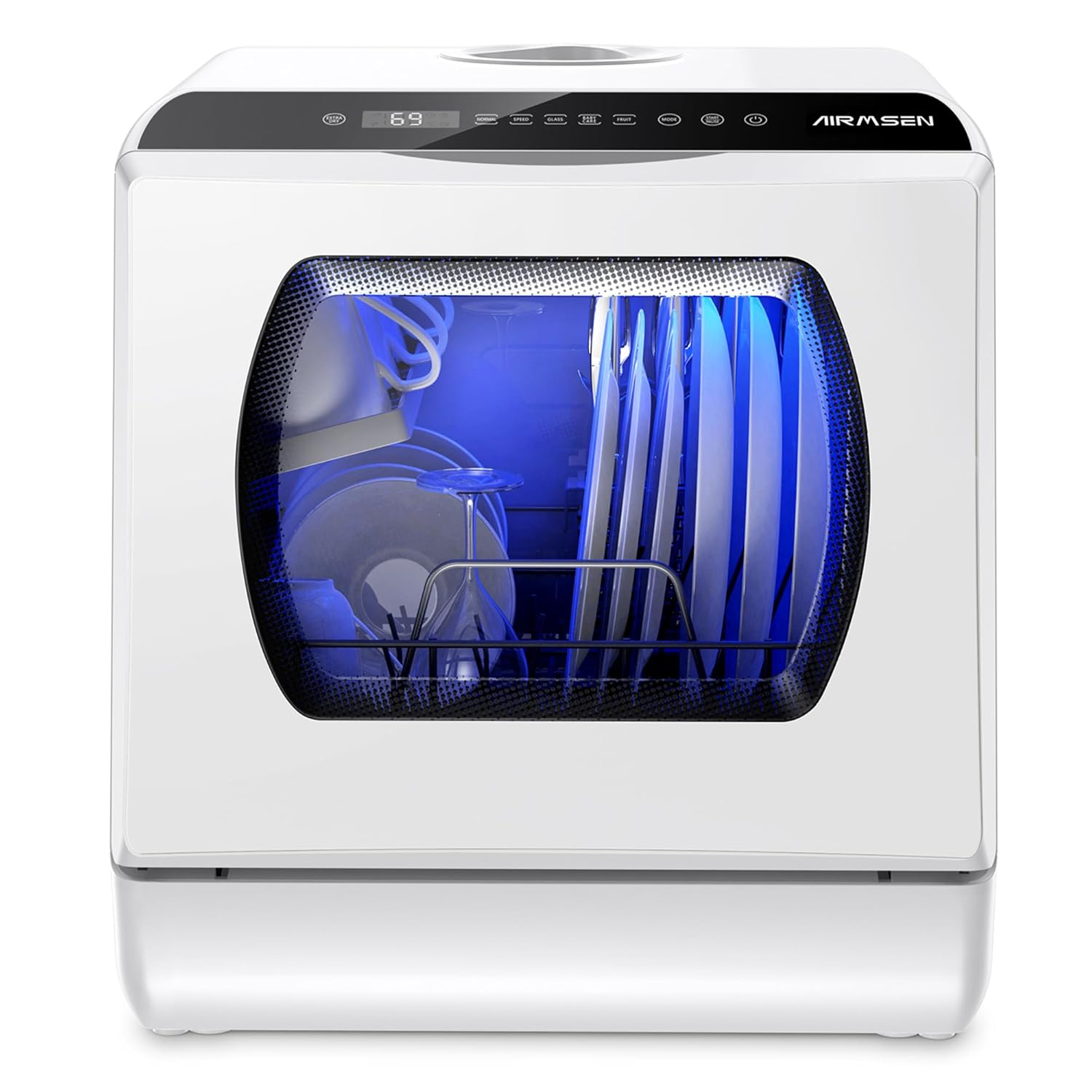 Compact White and Black Energy Star Portable Countertop Dishwasher