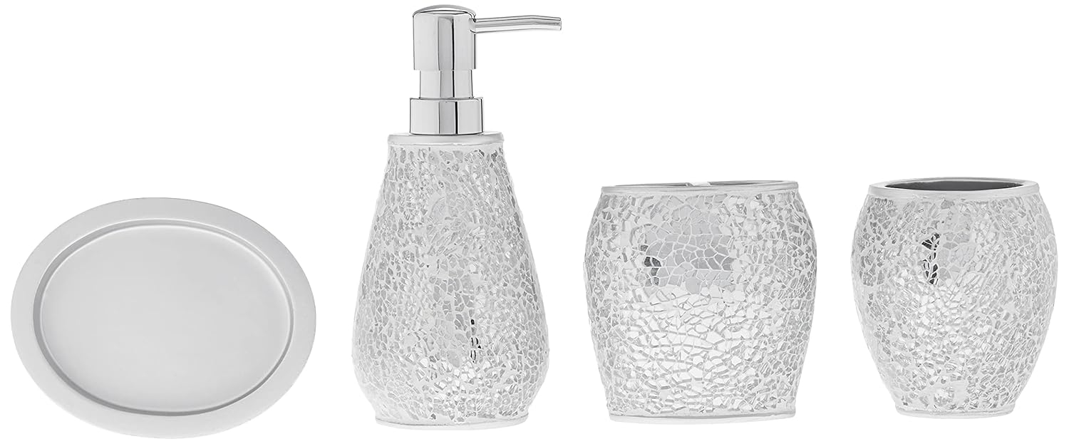 Sweet Home Collection Bathroom Accessories Collection Unique Decorative Beautiful Designs Bath Décor, 4 Piece Set, Glamour