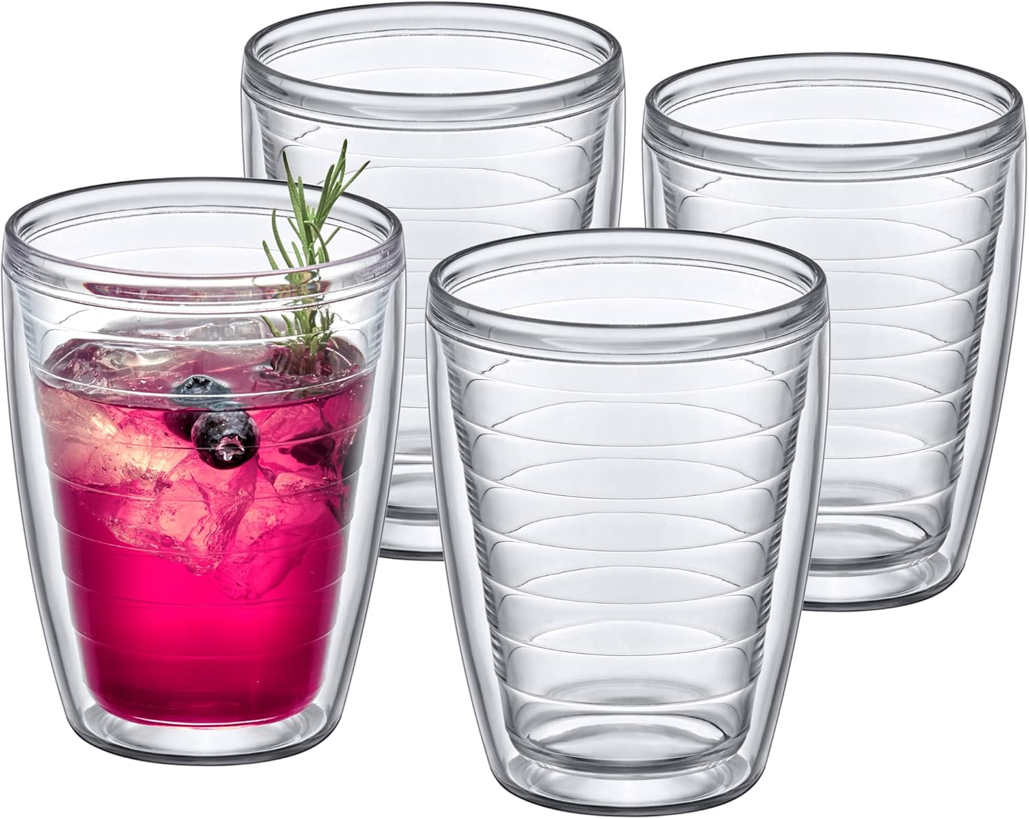 Amazing Abby - Alaska - 16-Ounce Insulated Plastic Tumblers (Set of 4), Double-Wall Plastic Drinking Glasses, All-Clear Reusable Plastic Cups, BPA-Free, Shatter-Proof, Dishwasher-Safe