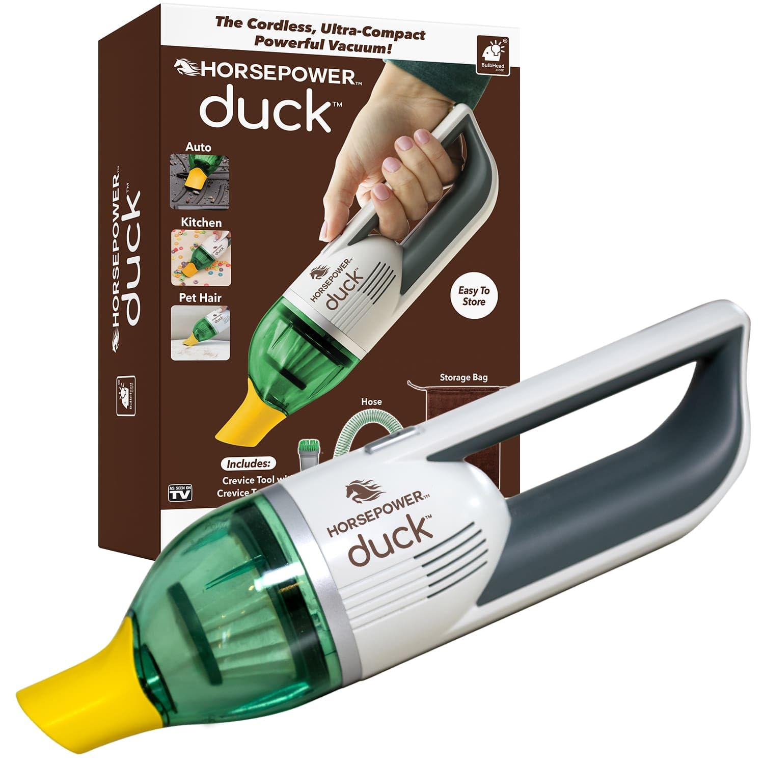 Horsepower Duck Vacuum, Rechargeable Handheld Vacuum with Accessories - New - Cordless - Portable - As Seen on TV