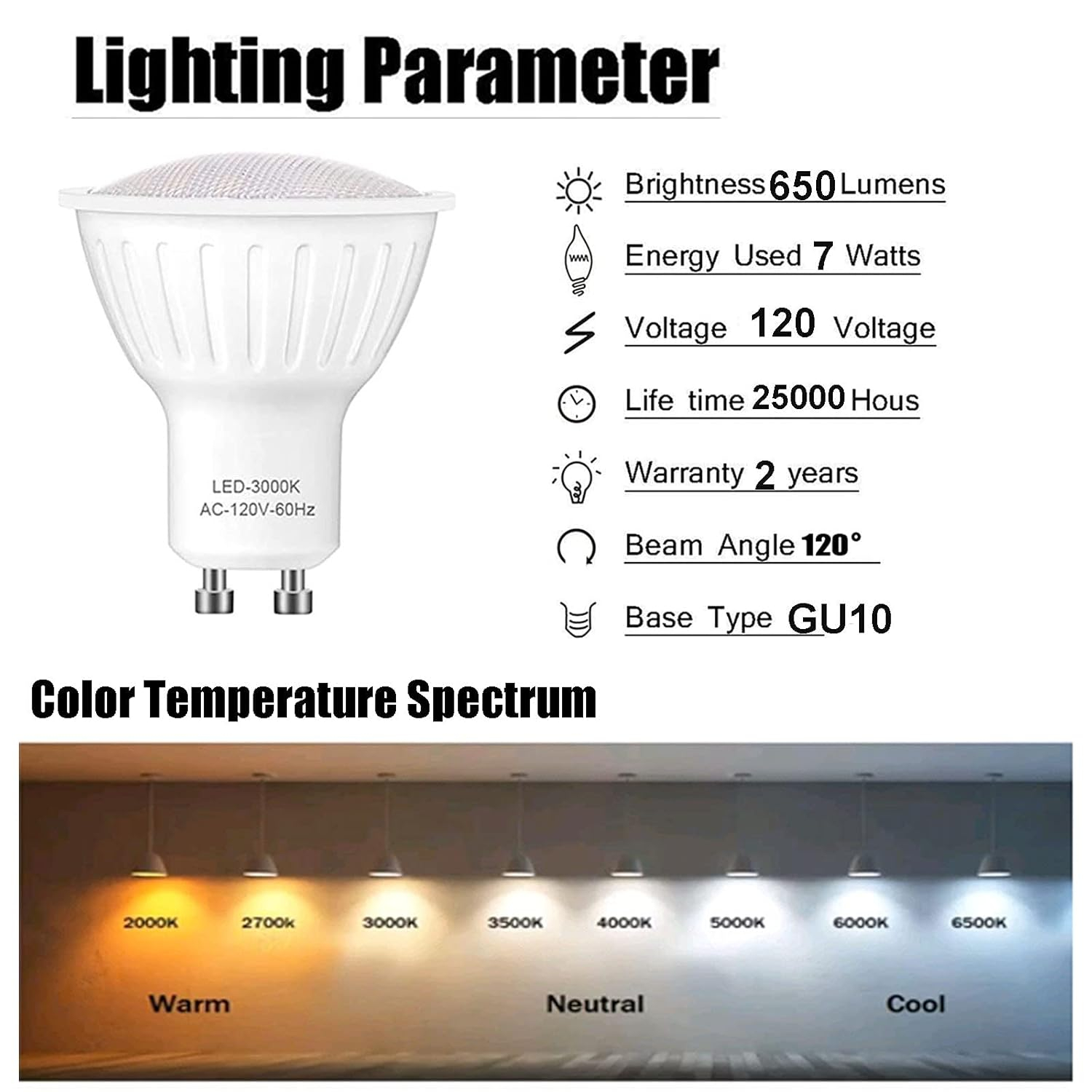 LED GU10 Dimmable Led Replacement for Halogen Bulb - MR16 Shape GU10 Base for Accent, Recessed, Track Lighting, 120°Beam Angle, 3000K Soft Light Gu10 Flood Light Bulb,(6 Pack)