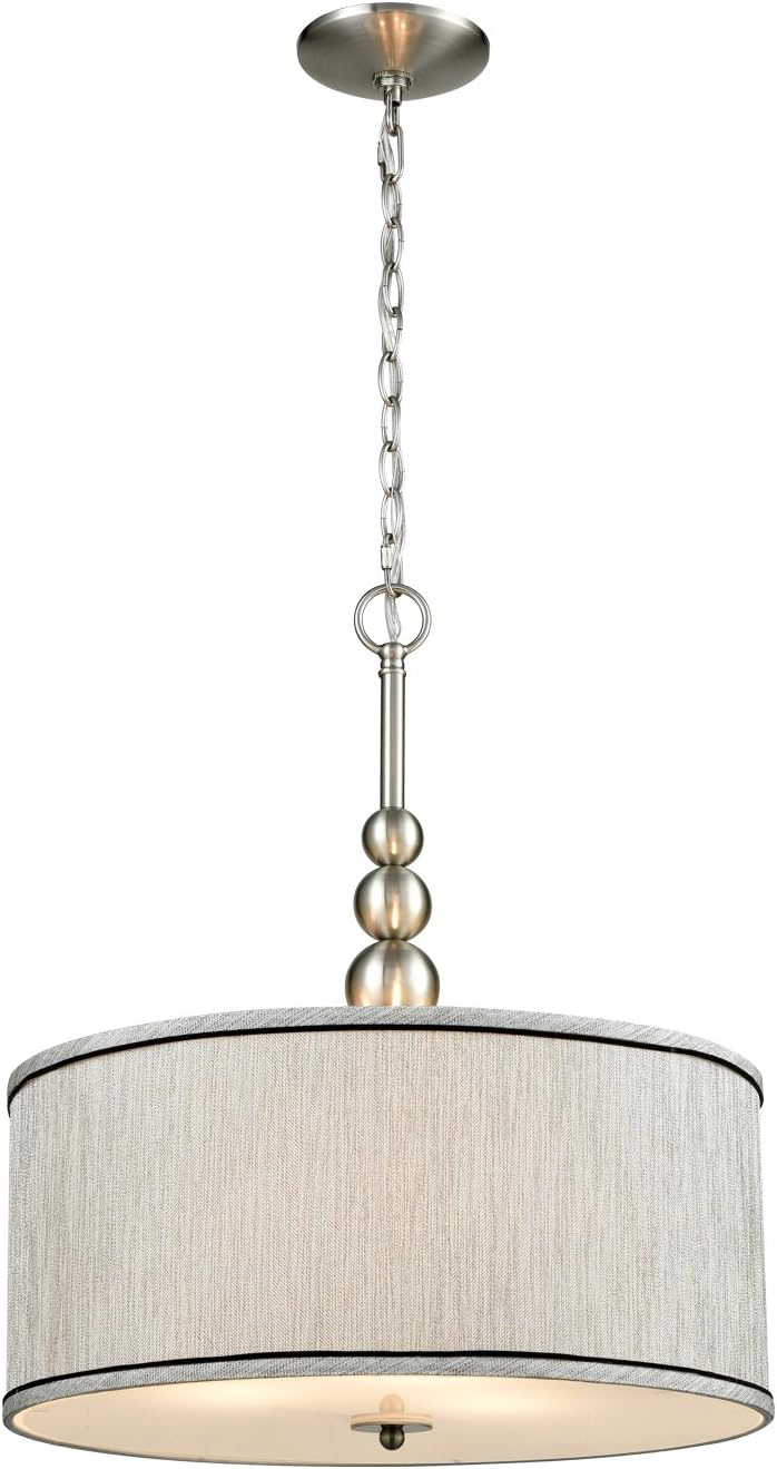 Claxy 3-Light Brushed Nickel Pendant Light with Drum Grey Linen Shade