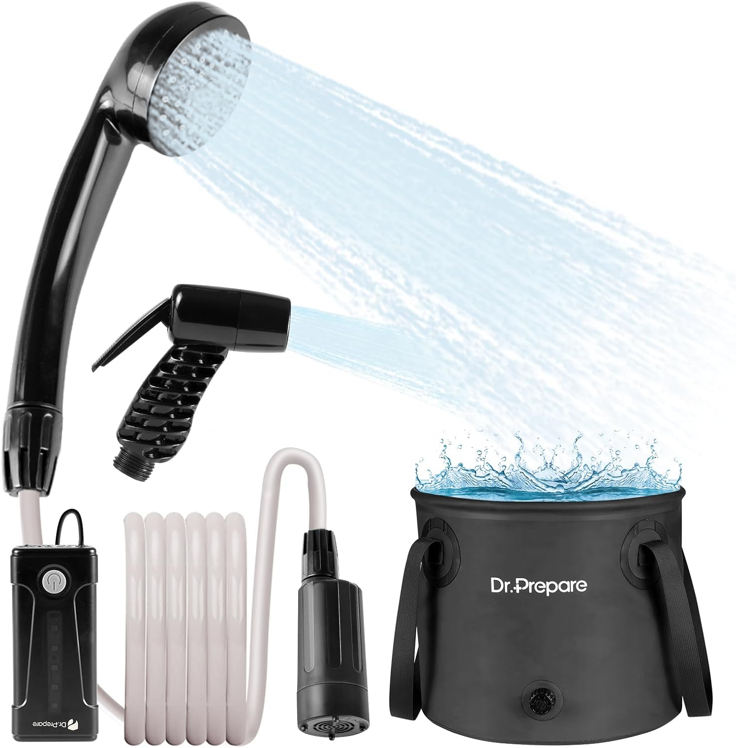 DR.PREPARE 4.5 Gallons Portable Camping Shower - 17L Shower with Pump, USB Rechargeable Battery